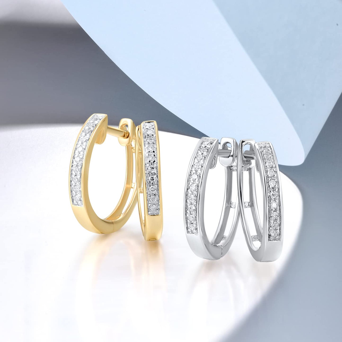 Santuzza 10K Yellow Solid Gold Genuine Diamond Dainty Huggie Hoop Earrings for Women