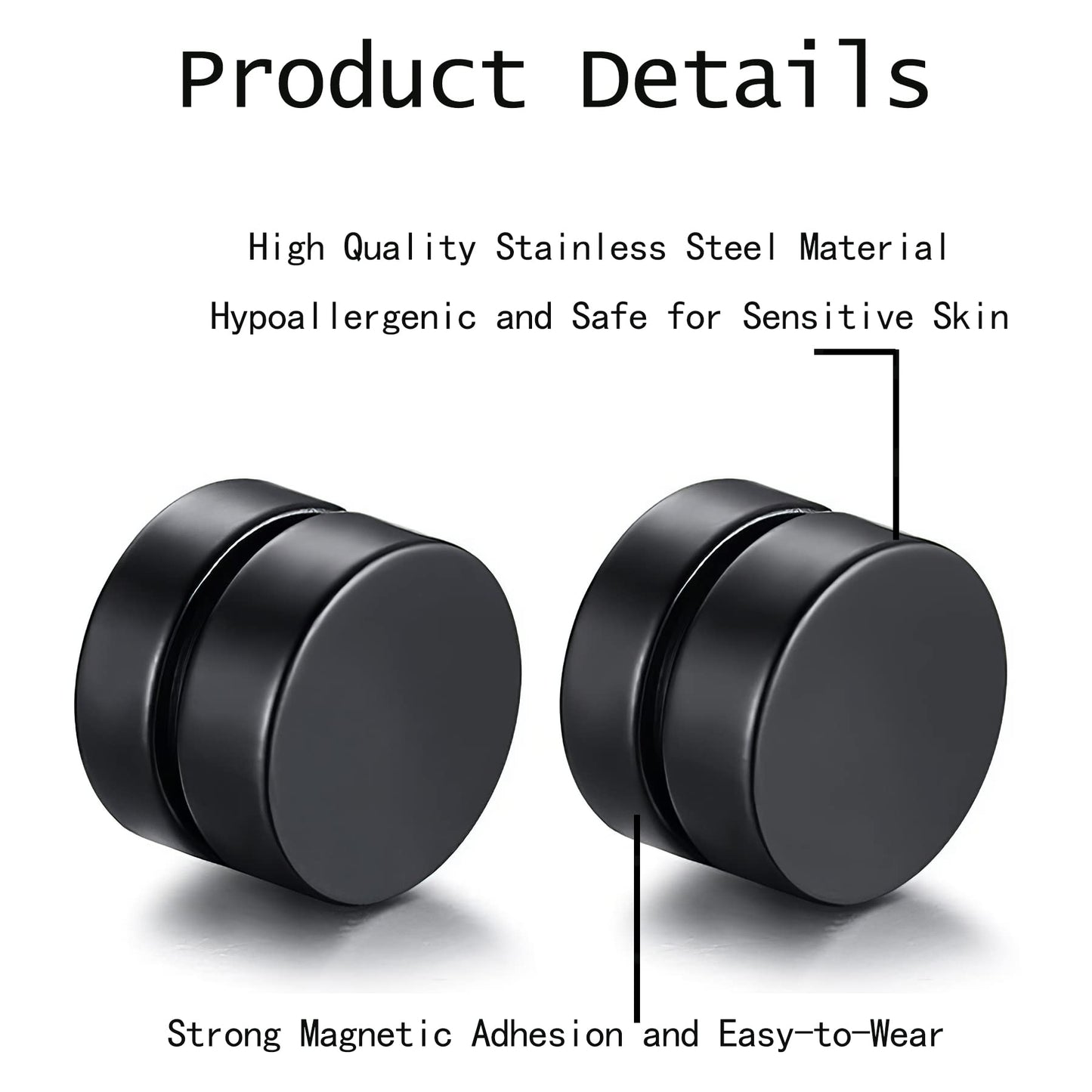 HENGYID 3 Pairs Magnetic Earrings for Men - Stainless Steel Allergy-Free and Hypoallergenic Non-Piercing Earrings - Non-Piercing Cross Studs earrings Unisex (Black)