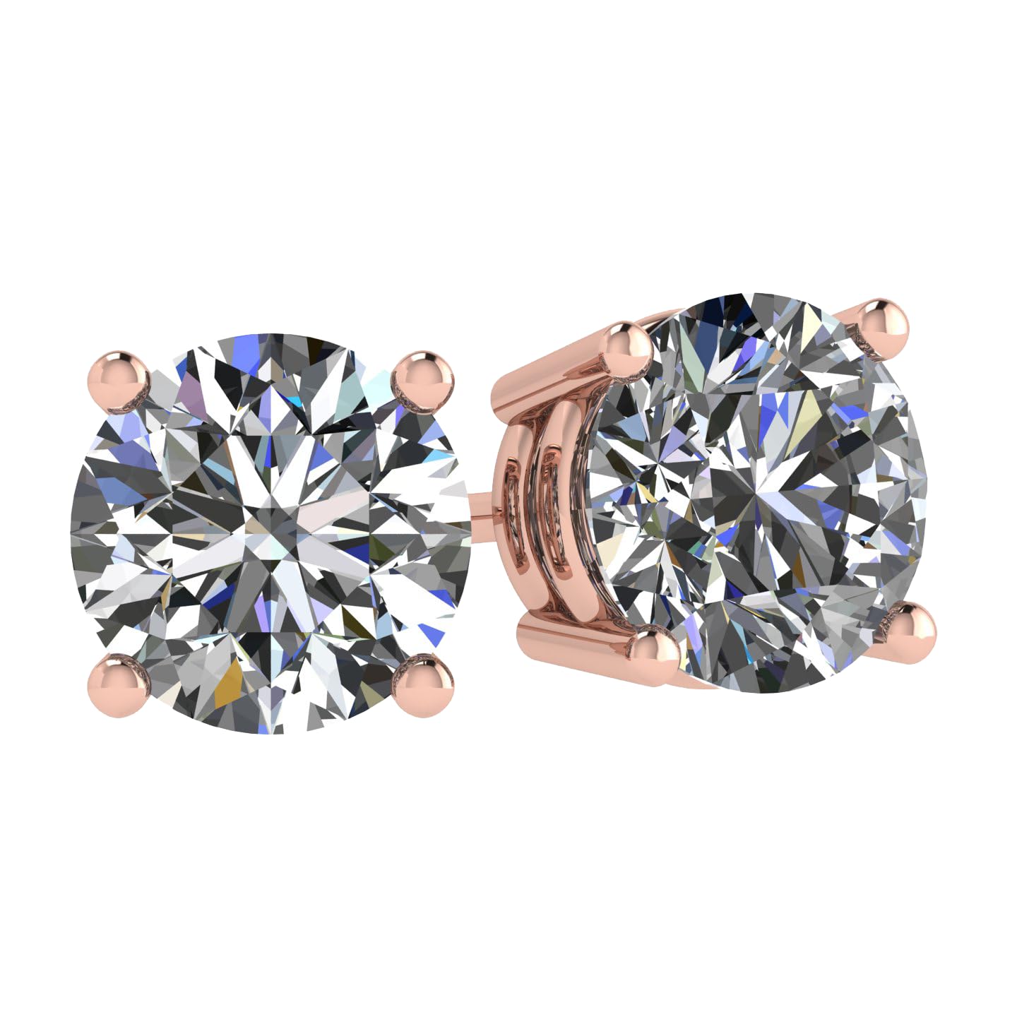Central Diamond Center Round Simulated Diamond Stud Earrings Hypoallergenic Metal & Sterling Silver CZ - 6.50mm (2.00cttw) Rose