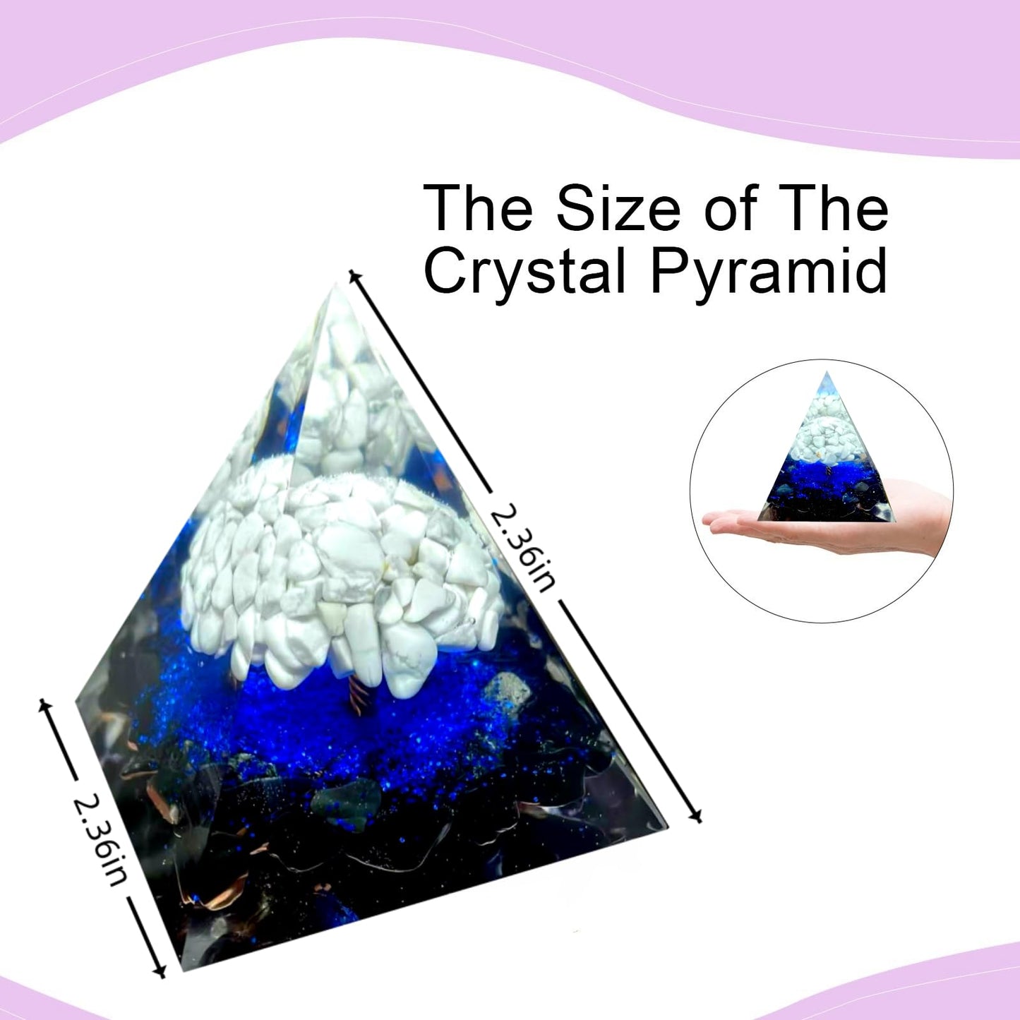 Saefheled Tree of Life Orgone Pyramid,Natural White Pine Stone&Obsidian Orgonite Healing Crystals Pyramid,Crystal Stone Positive Reiki Energy Generator Collection Wealth Lucky Meditation Tool(6cm)