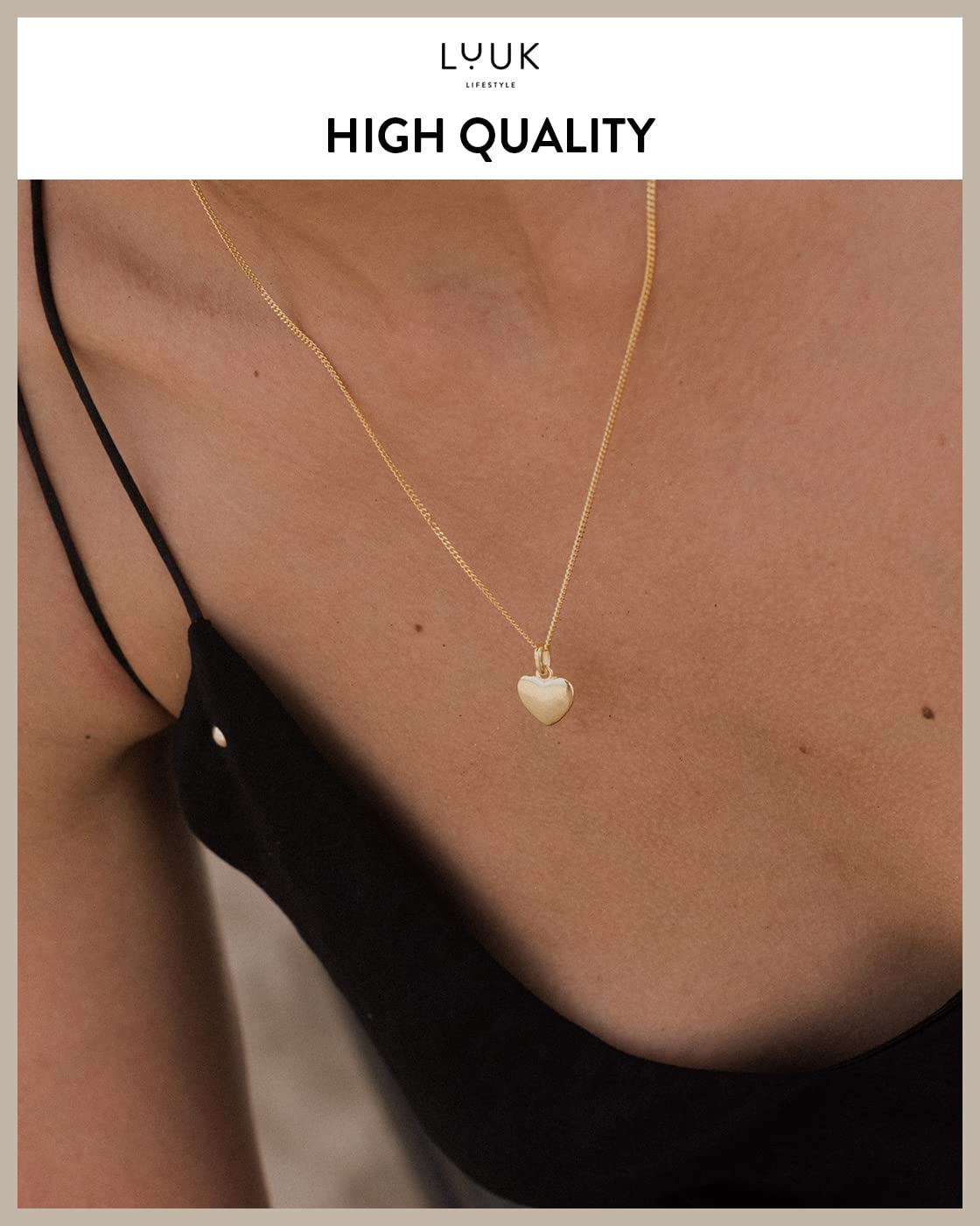 LUUK LIFESTYLE Feminine Necklace with love pendant, HAPPINESS gift card, 925 sterling silver, trendy look, adjustable 19” chain, women's fashion, Valentine's Day gift, birthday, friend, gold