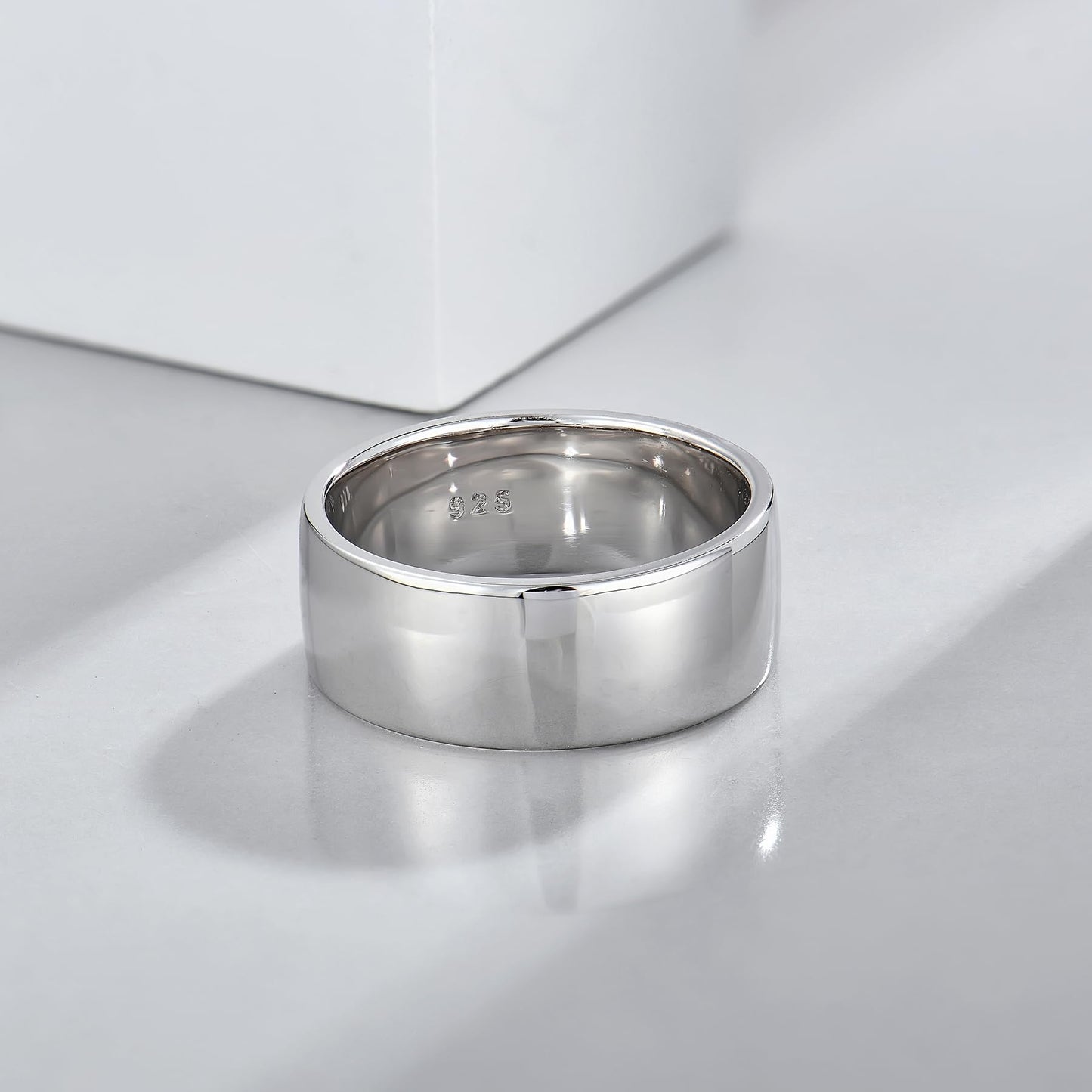 STARCHENIE Solid 925 Sterling Silver 8mm Wedding Band Ring, Comfort Fit High Polish, for Men and Women (Size 7)