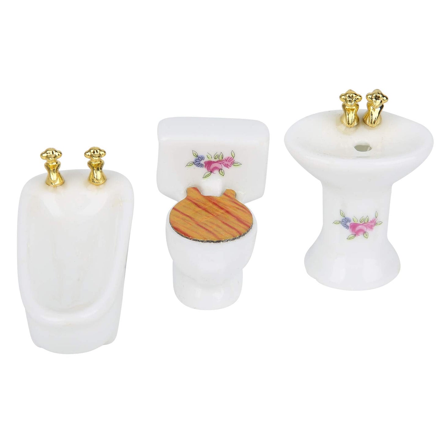 RIZGHWOY 1/24 Dollhouse Miniature Bathroom Set, Ceramic Bathtub Toilet Sink Kit with Exquisite Design, for Doll House Bathroom Scene (Rose)