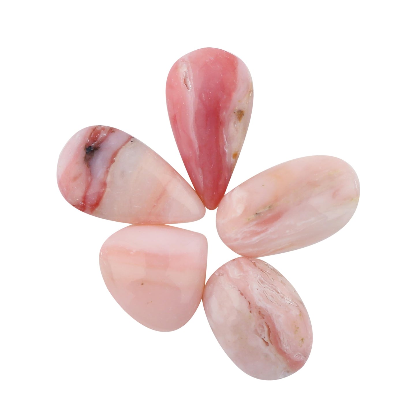 CRYSTALINES 5pcs, Natural Pink Opal Gemstone, Bulk Flatback Cabochon Stone, Chakra Healing Crystals, Wholesale Polished Loose Supplies-DIY Jewelry Making, Wire Wrapping, Gem Collection