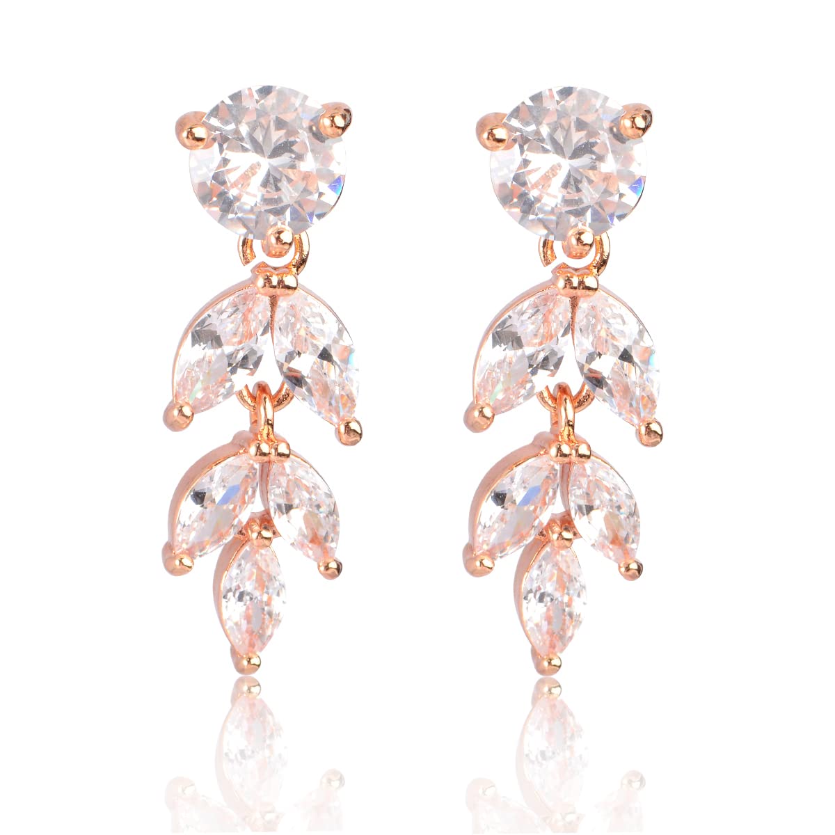 Cinmilada Bridal Earrings for Wedding Rose Gold Sterling Silver Marquise Teardrop Cubic Zirconia Crystal CZ Cluster Earrings for Bride Bridesmaids Women Costume Jewelry Gift