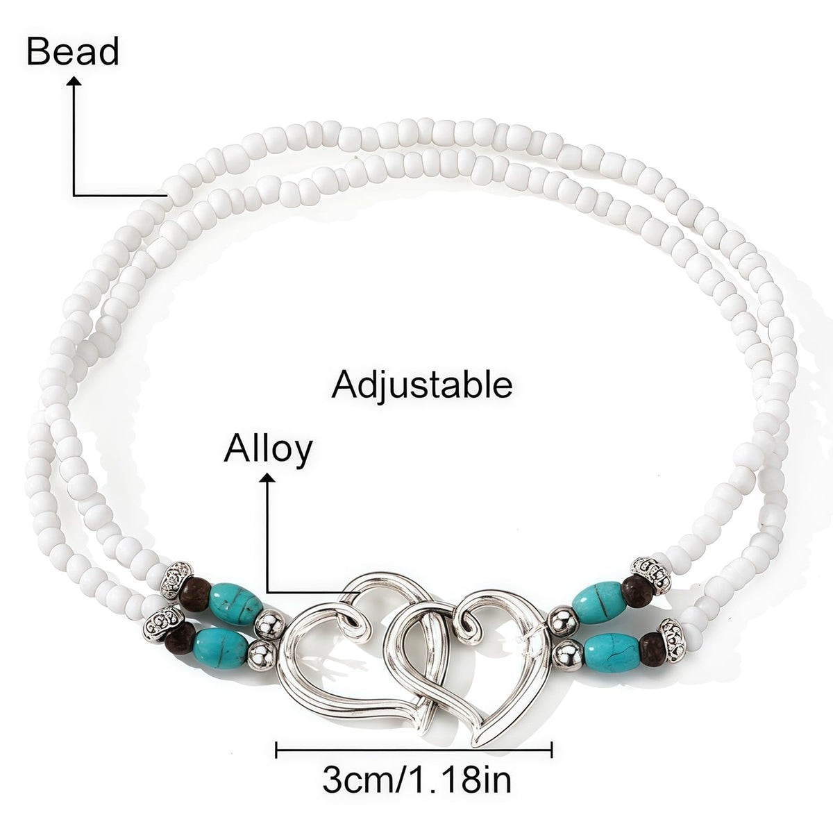 Qceasiy Shell Ankle Bracelet Set for Women, Boho Bead Adjustable Anklet, Hawaiian Beach Seashell Pearl Heart Starfish Conch Foot Jewelry Gifts (Double Heart)