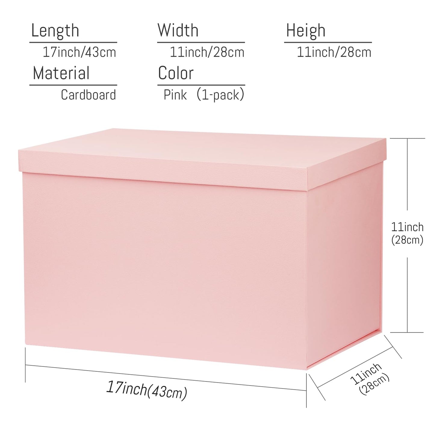 YINUOYOUJIA Extra Large Gift Box,17x11x11 Inches Pink Gift Boxes with Lids for Presents,11-inch Deep Gift Box for Wrapping Gifts.Ideal for Birthday,Weddings,Anniversary,Christmas or Business.