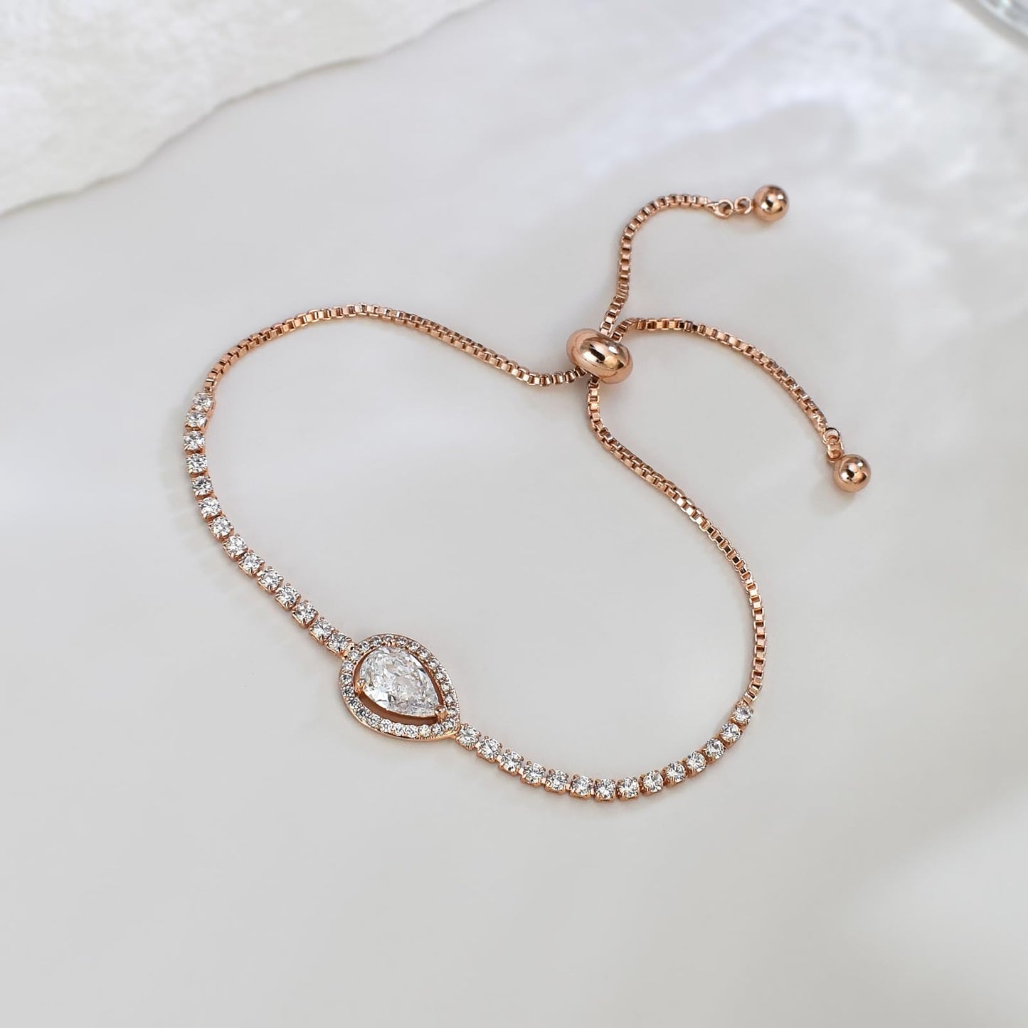 UDYLGOON Teardrop Cubic Zirconia Jewelry Set Necklace Earrings Bracelet Bridal Wedding Jewelry for Women Bridesmaid Prom Party (3 Set - Rose Gold Plated)