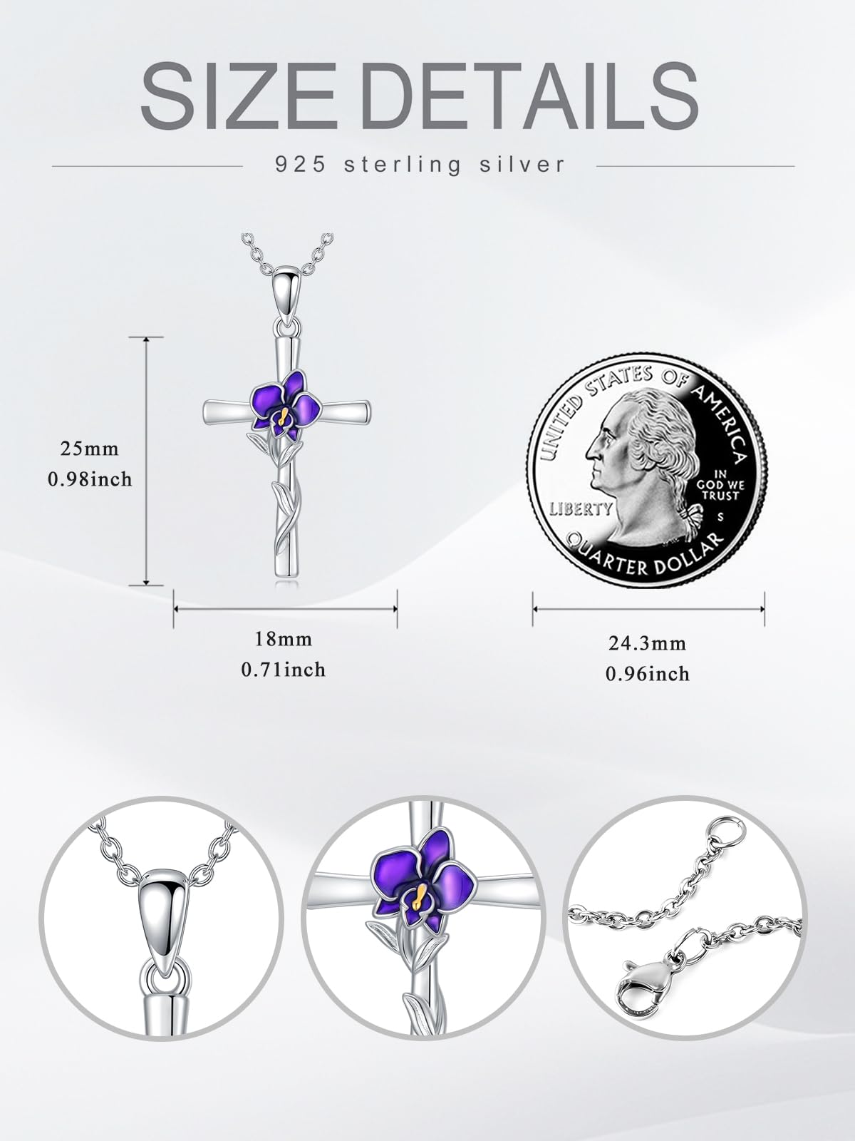 Cargari Orchid Cross Necklace for Women 925 Sterling Silver Birth Flower Cross Pendant Orchid Necklace Jewelry Floral Gifts for Women