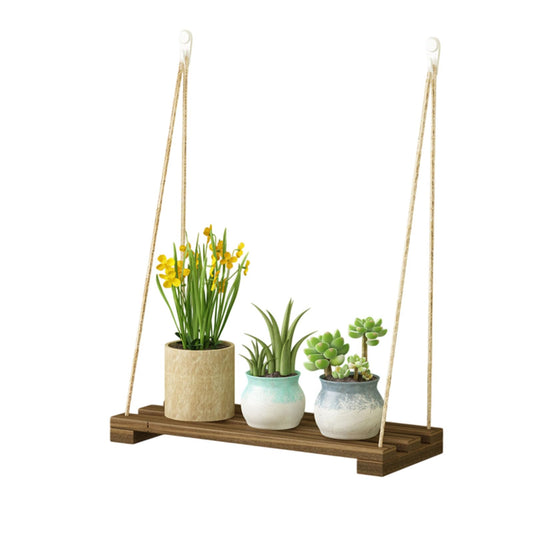 Vttui Balcony Hanging Plant Shelf with Hemp Rope - Solid Wood Wall Mount & Universal Hook Design, Versatile Hanging Flower Stand for Indoor Outdoor Garden(Size:40 * 18cm,Color:A)
