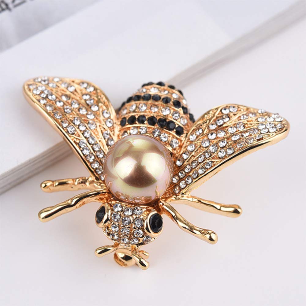 Honey Bee Brooches Crystal Insect Themed Bee Brooch Animal Fashion Shell Pearl Brooch Pin 14K Gold Plated (gold pearl)