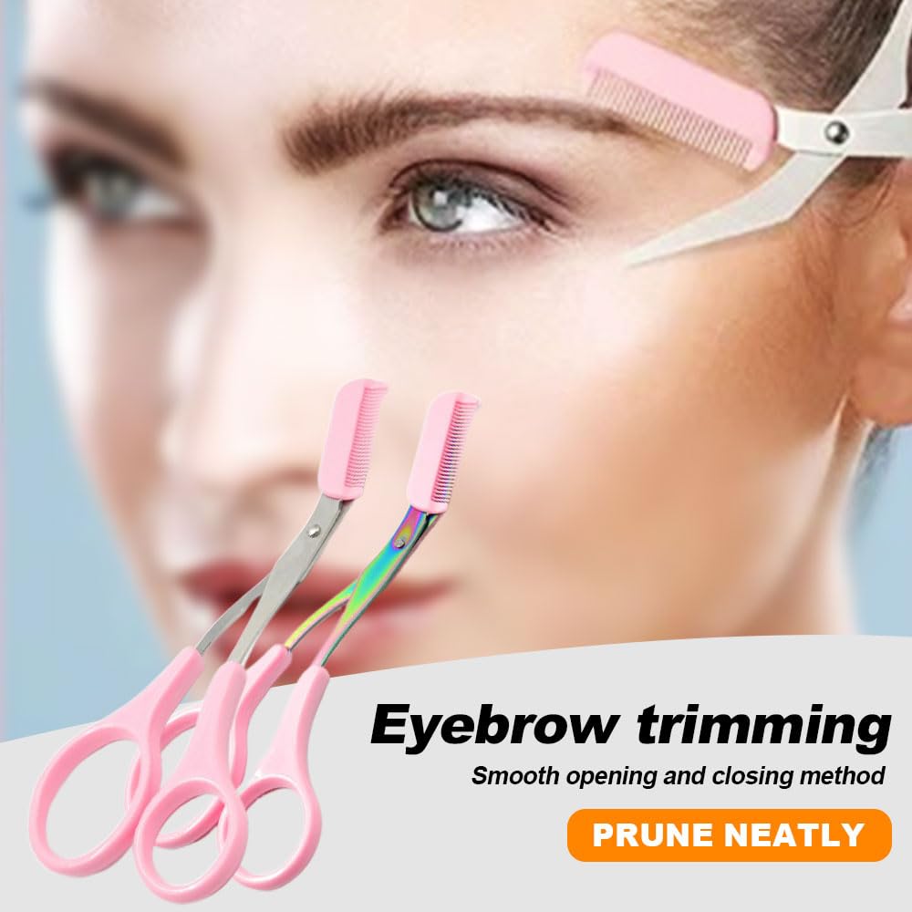 3PCS Eyebrow Trimmer Scissor, 2024 New Eyebrow Scissors with Comb Precision Eyebrow Trimming Scissors, Non-Slip Eyebrow Cutter Hair Removal Eyebrow Scissors Makeup Tool for Men Women (Style 2)