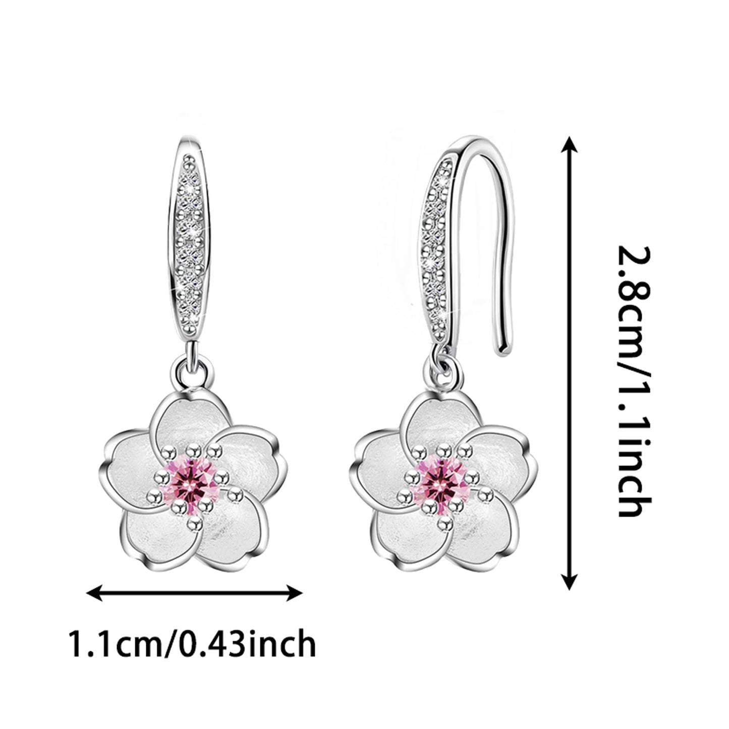 Pink Flower Earrings for Women 925 Sterling Silver Cherry Blossom Earrings Pink Crystal Flower Sakura Fish Hook Earrings Lightweight Elegant Christmas Wedding Holiday Floral Jewelry Gifts