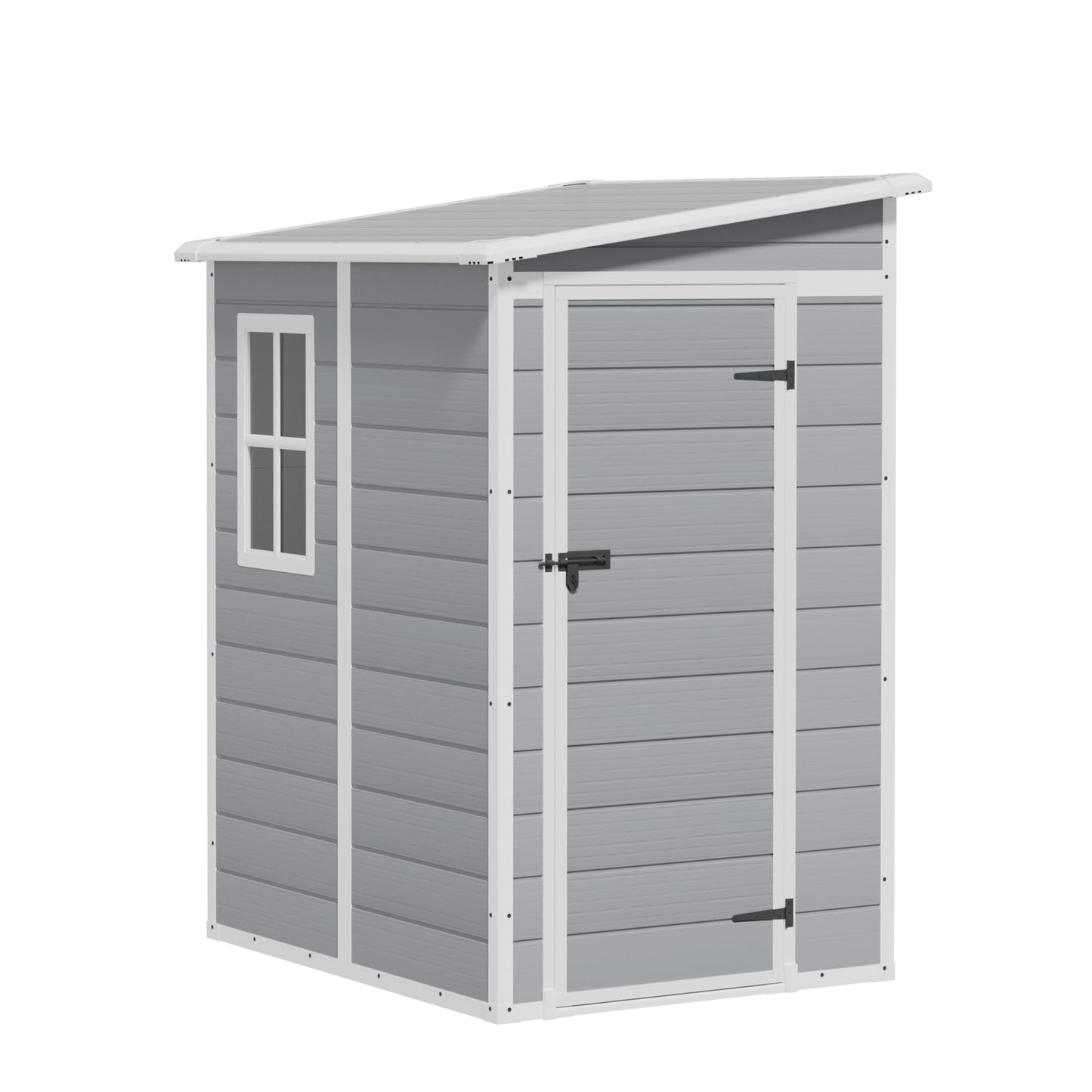 Greesum 5x4FT Plastic Outdoor Storage Shed, Resin Shed with Floor and Window, Tool Sheds with Lockable Door and Vent, for Garden, Garage, Lawn, Light Gray