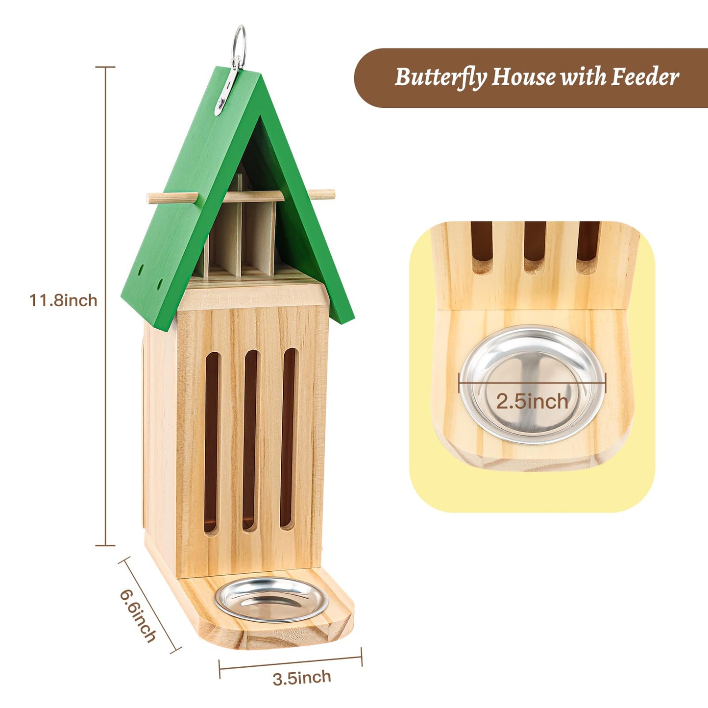 Butterfly House and Feeder for Outside, Wooden Butterfly House for Garden, Natural Butterfly Habitat with Butterfly Puddler on The Floor or Hanging on Tree Wall
