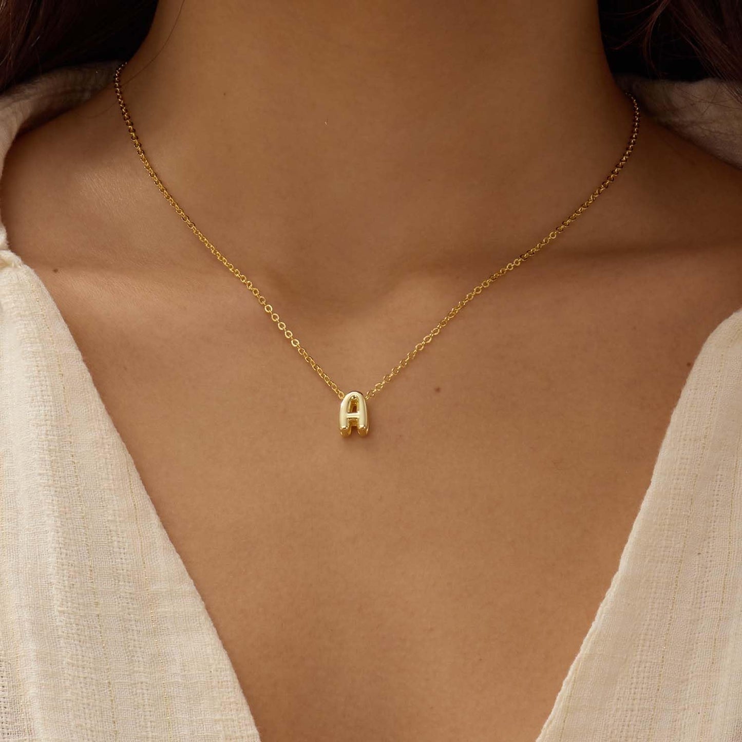 CUEZIY 14K Gold Plated Bubble Letter Necklace Initial Necklaces for Women Dainty Personalized Charm Pendant Name Necklace Cute Non Tarnish Fashion Accessories Teen Gift Trendy Stuff Jewelry Gifts