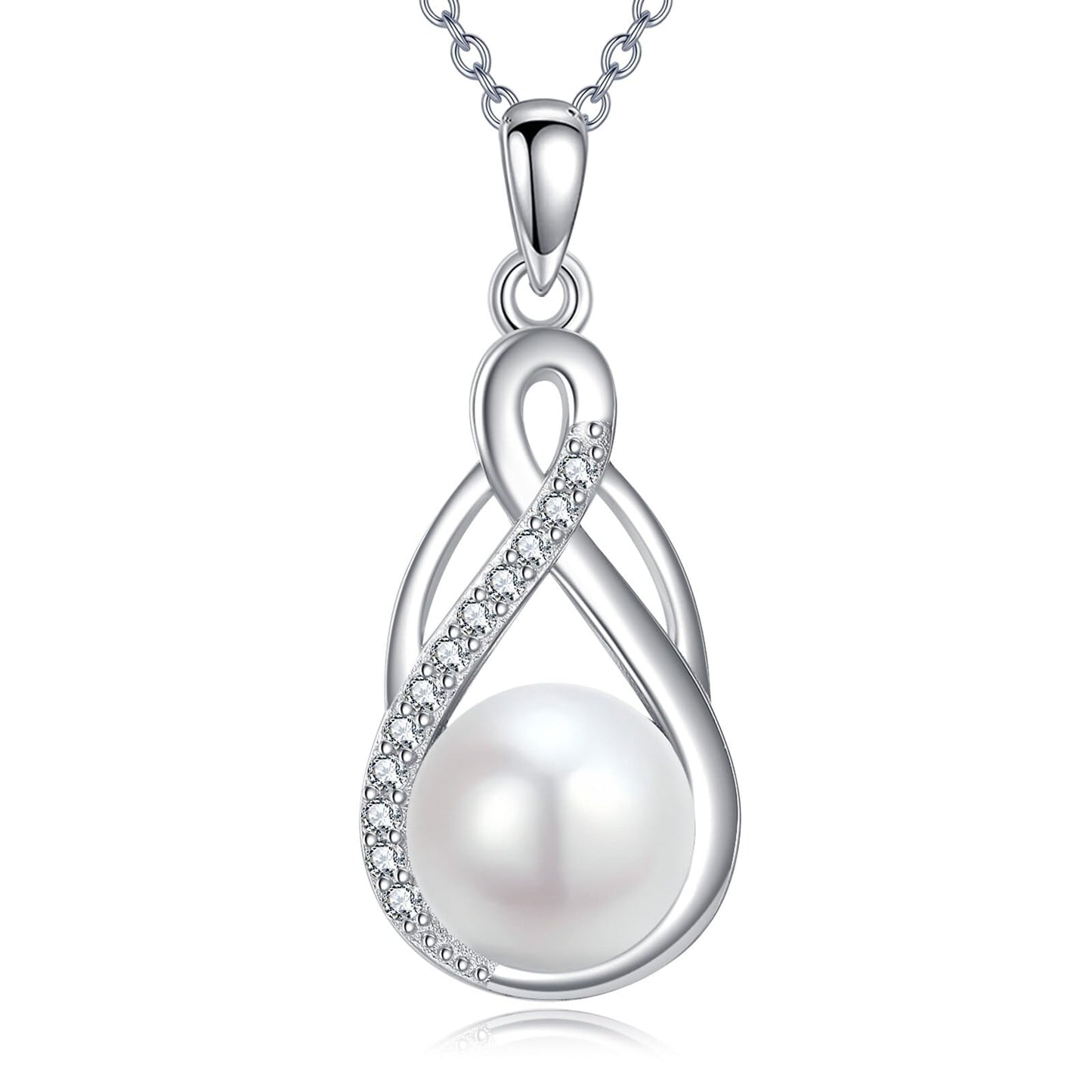 YFN Pearl Celtic Necklace S925 Sterling Silver for Women, Anniversary Irish Celtic Knot Jewelry Present for Women, Birthday Gifts (10mm Pearl Celtic Necklace)