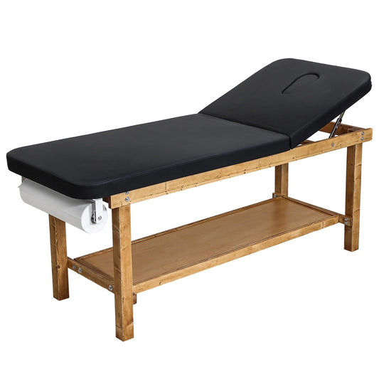 VEVOR Medical Exam Table, Wooden Framed Medical Examination Bed, Physical Therapy Exam Table with Adjustable Backrest, Storage Shelf & Paper Roll Dispenser for Hospitals Clinics Rehab Centers, 500LBS
