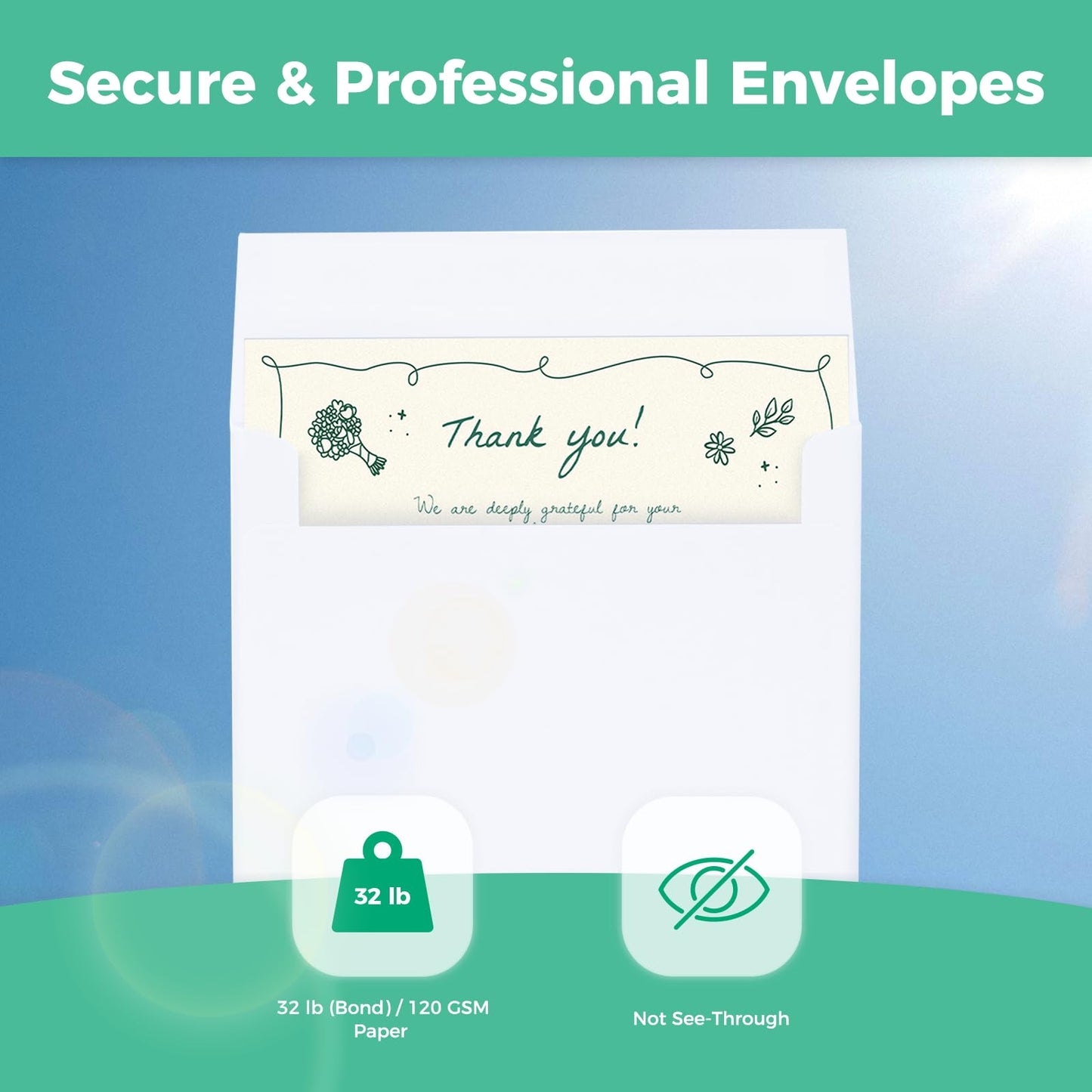 Ohuhu Blank White Cards and Envelopes 50 Pack - 5" x 7" Heavyweight Folded Cardstock and A7 Envelopes for DIY Greeting Cards Wedding Birthday Invitations Baby Shower Thank You Cards and All Occasions