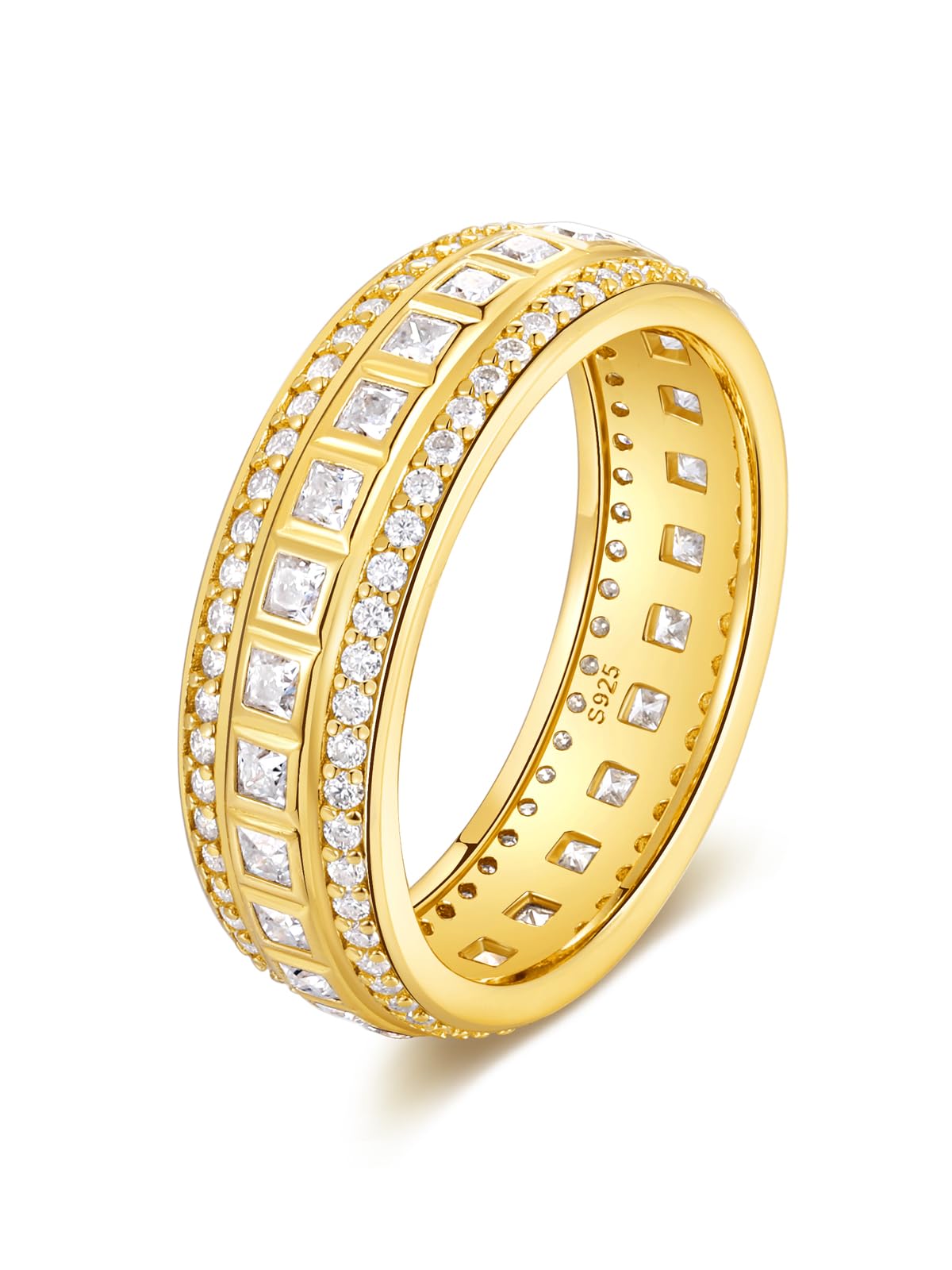 Frbod Moissanite Engagement Ring for Women Eternity Diamond Row Band Yellow Gold Plated Bezel Rings Size 11