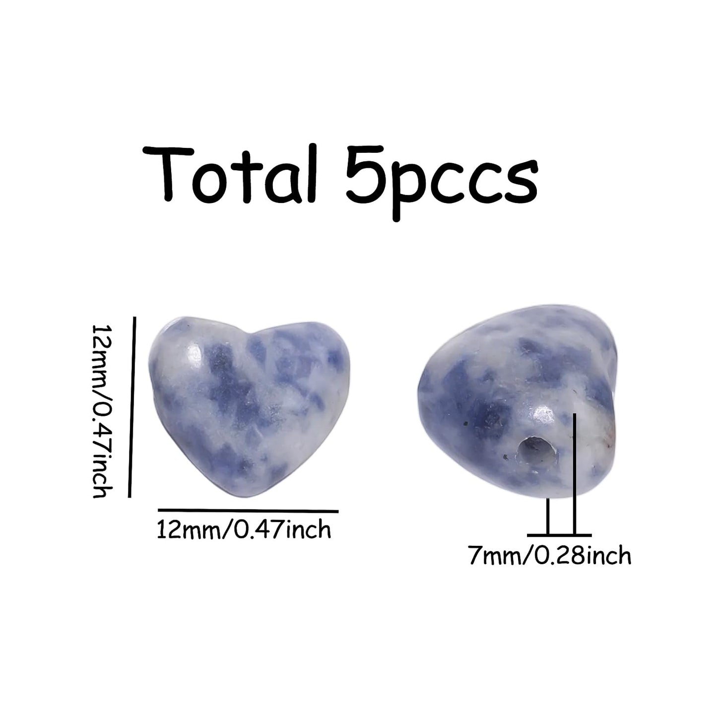 Yochus 5pcs Obsidian Natural Heart Stone Beads，12mm Healing Energy Gemstone for Jewelry Making Earring Necklace DIY