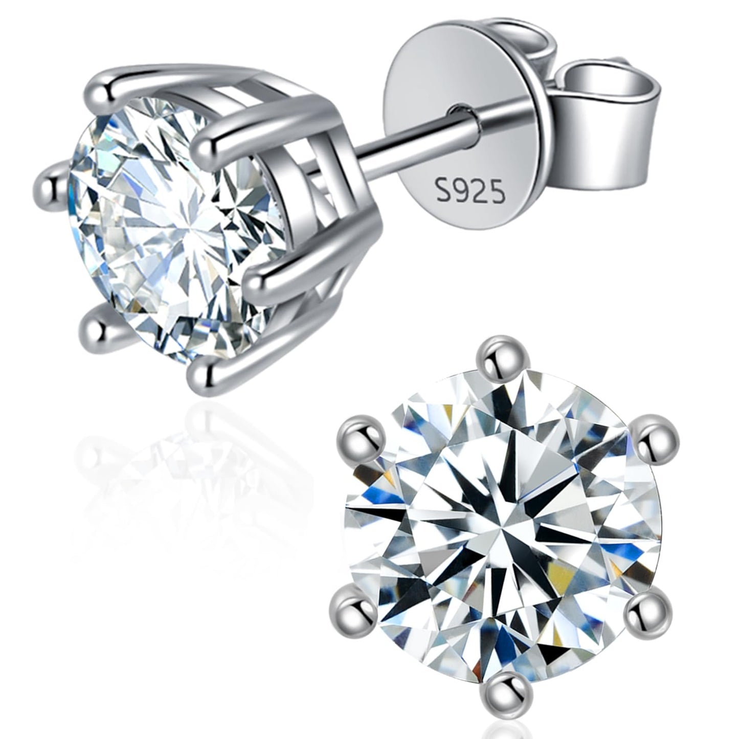 Moissanite Stud Earrings for Women Men, 1-6CT 6-Prong D Color Ideal 925 Sterling Silver Earrings with Certificate of Authenticity (4CT/Pair, 2CT each one)