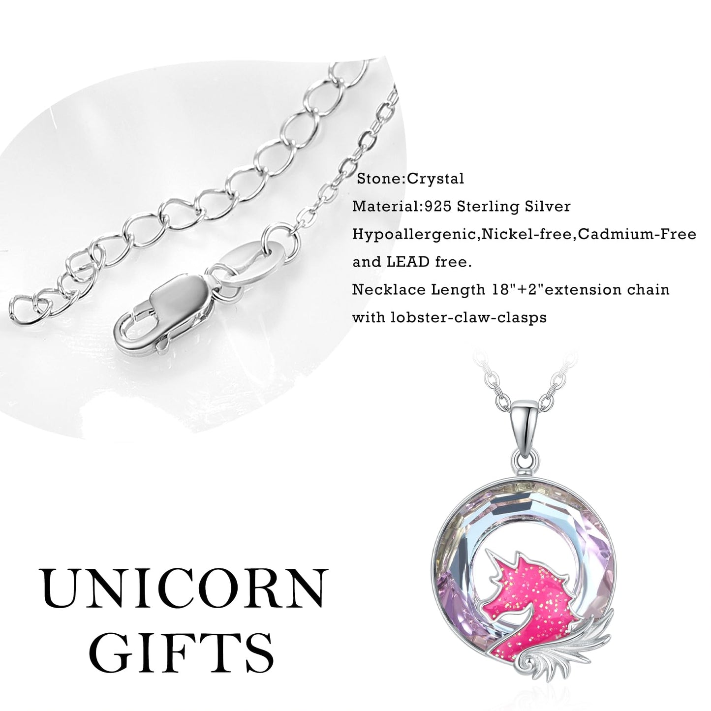 AENEAS Unicorn Necklace 925 Sterling Silver Pink Unicorn Pendant Necklace with Crystal Jewelry Gifts for Women Prime