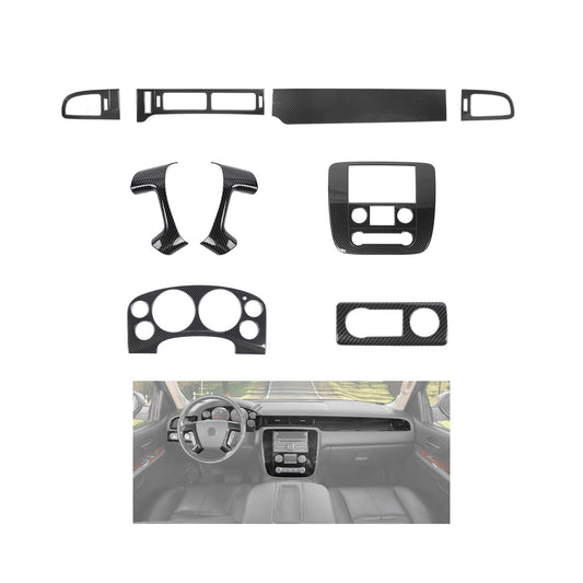 JeCar 9pcs Carbon Fiber Interior Trim Accessories for 2007-2013 Chevy GMC Sierra & GMC Yukon & Tahoe & Suburban & Avalanche - Dash Cover Interior Upgrade Kit