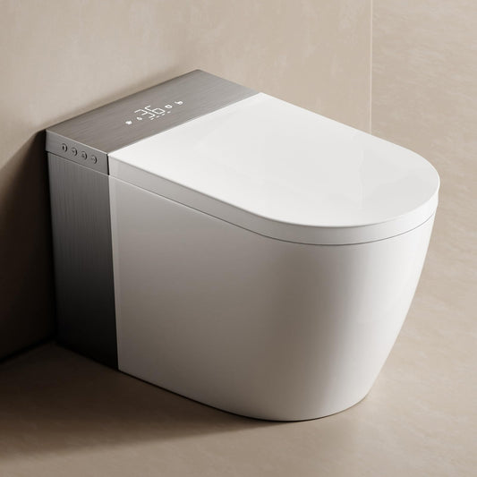 BONSAM Smart Toilet with Auto Open/Close Lid, Modern Tankless Toilet with Bidet Built In, One Piece Toilet with Auto Deodorization, Foot Sensor Operation, Remote Control