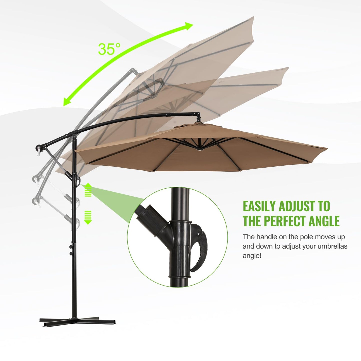 Backyard Expressions 10FT Cantilever Patio Umbrella – Outdoor Offset Hanging Umbrella with Smooth Crank, Tilt Adjustment & UV Protection – Heavy-Duty Steel Frame (Base Not Included)