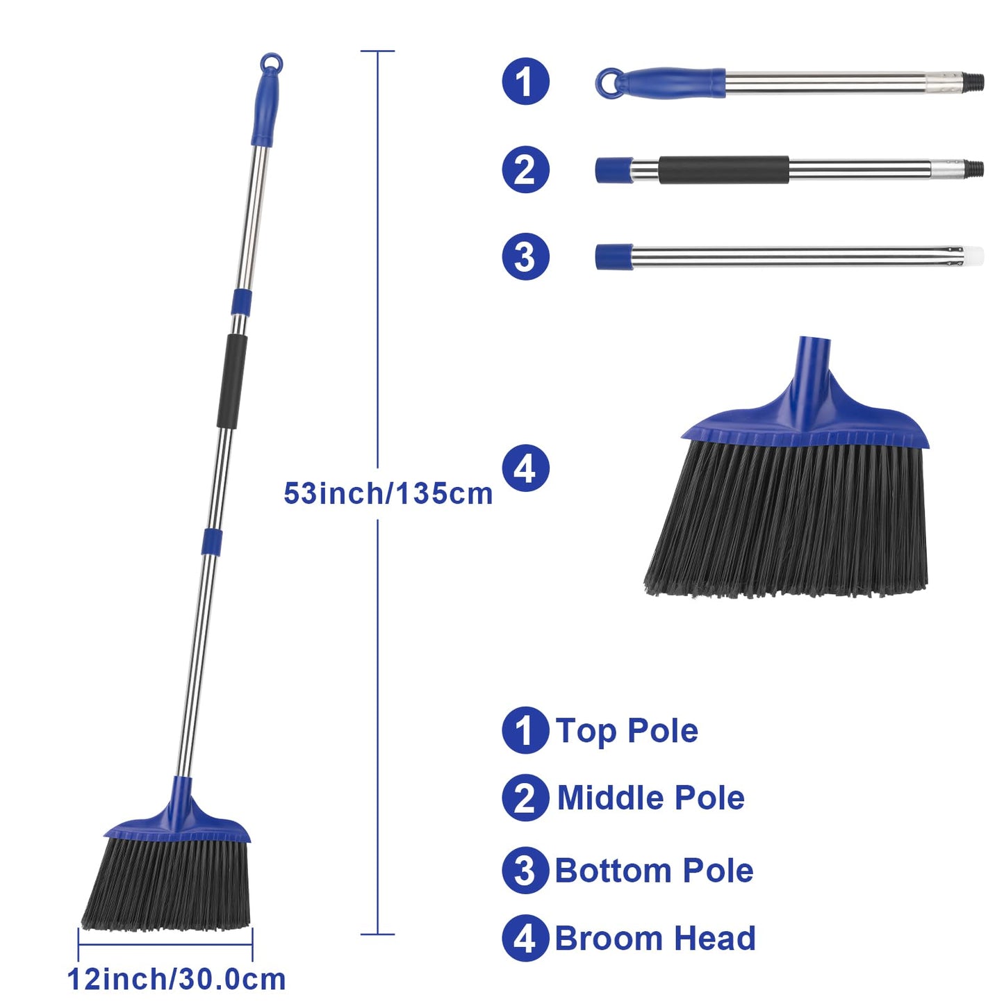 Kefanta 4 Pack Heavy Duty Broom Indoor/Outdoor Commercial Brooms Angle Broom 53 inches for Courtyard Garage Restaurant Lobby Patio Shop Home Kitchen Office Floor