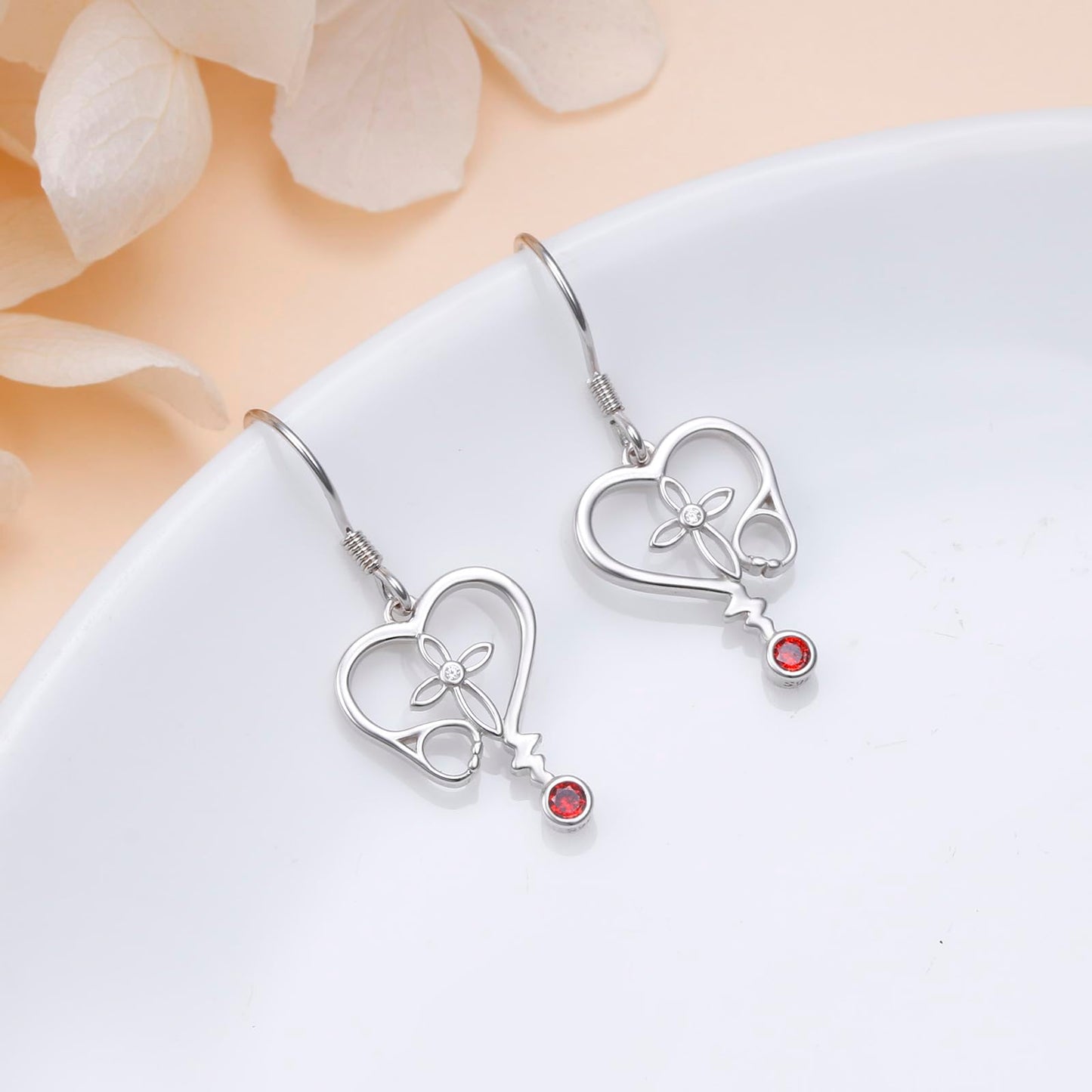 SHAOAN 925 Sterling Silver Cross Stethoscope Dangle Earrings for Women Heart Cubic Zirconia Drop Earrings Graduation Medical Jewelry Gift for Doctors Nurses