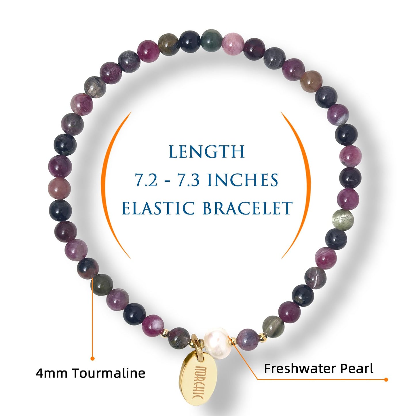 Morchic 4mm Natural Tourmaline Gemstone Beads Stretch Bracelet for Women, With Freshwater Pearls, Energy Gem Birthday Gift for Her 7.2”