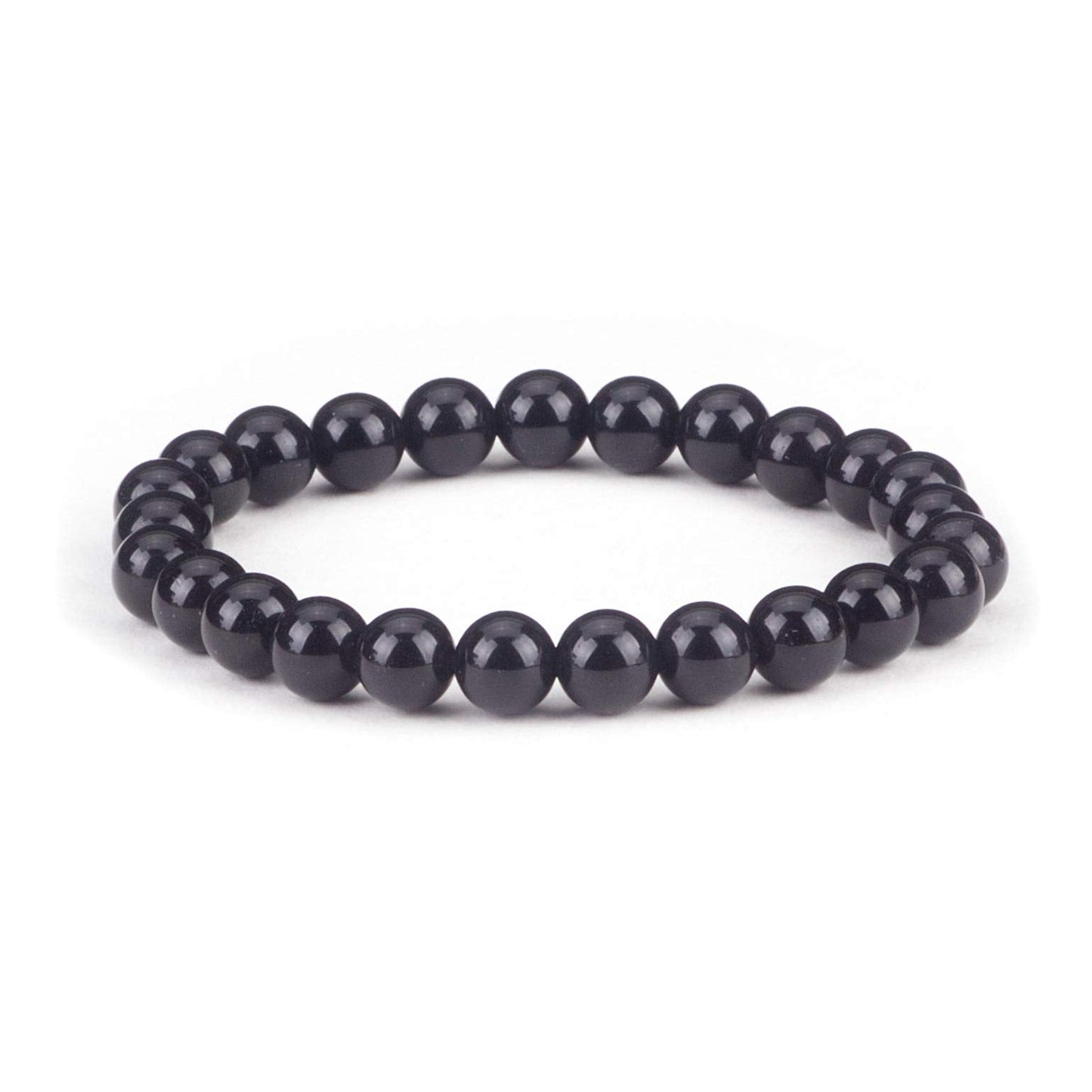 Cherry Tree Collection Black Obsidian Beaded Bracelet – Genuine 8mm Gemstone Stretch Bracelet for Men & Women – Handmade Crystal Bracelet - (Black Obsidian - S)