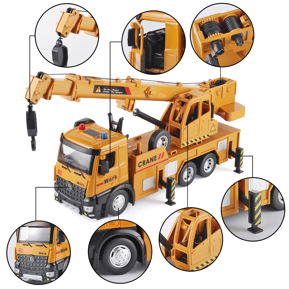 OANMYJJO Children Crane Toy Metal DieCast Crane Model，Construction Truck Toys with Simulated Sounds and Lights，Suitable for Ages 3 and Up Toy Crane for Boys