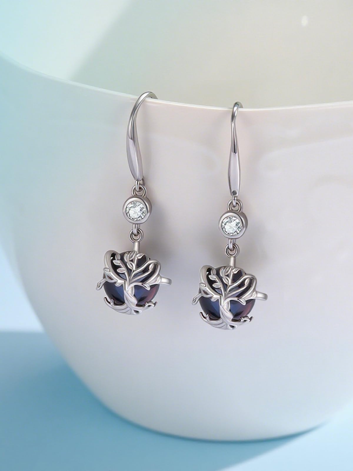 KANNSOAR Tree of Life Tahitian Black Pearl Drop Earrings, 9mm Pearl, 18K White Gold Plated Sterling Silver with Zircon Tahitian Jewelry Gift for Women Wife Mom Girlfriend Her