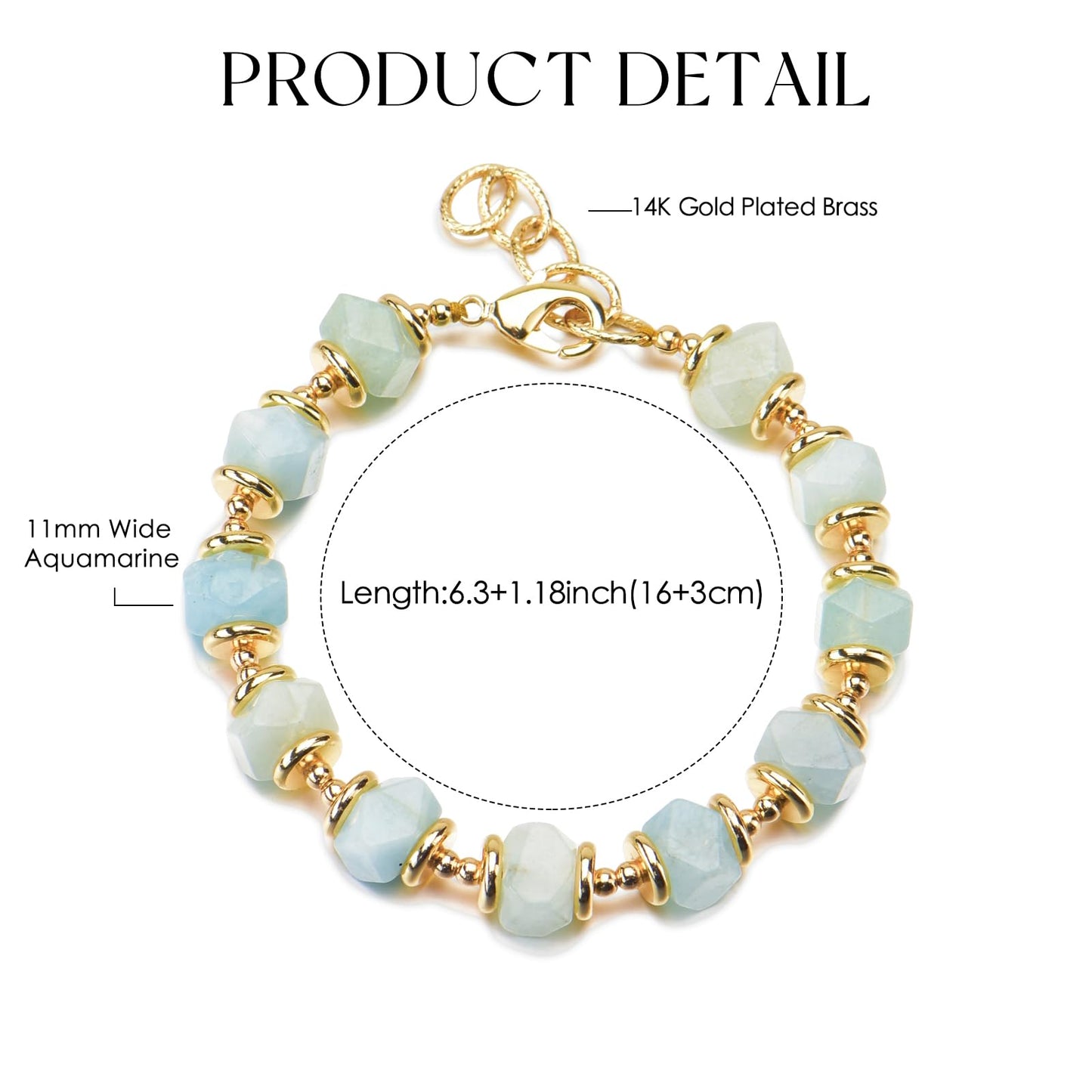 Ursambra Natural Aquamarine Raw Stone Healing Crystal Adjustable Birthstone Vintage Bracelet Gift Jewelry for Women