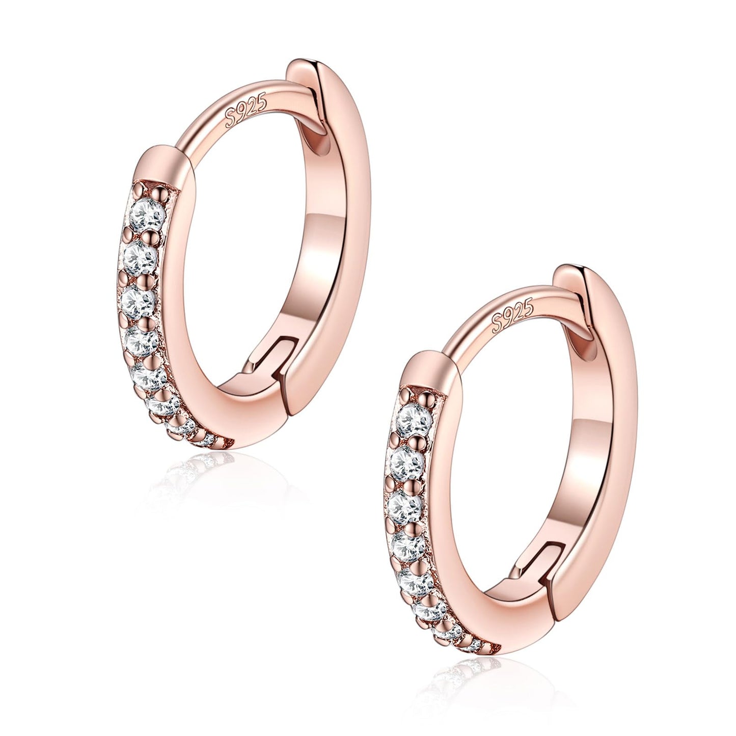 FaithHeart Cubic Zirconia Hoop Earrings for Women, Rose Gold Hypoallergenic Huggie Hoop Earrings, Small Cartilage Earrings for Women 8mm, Send Gift Box