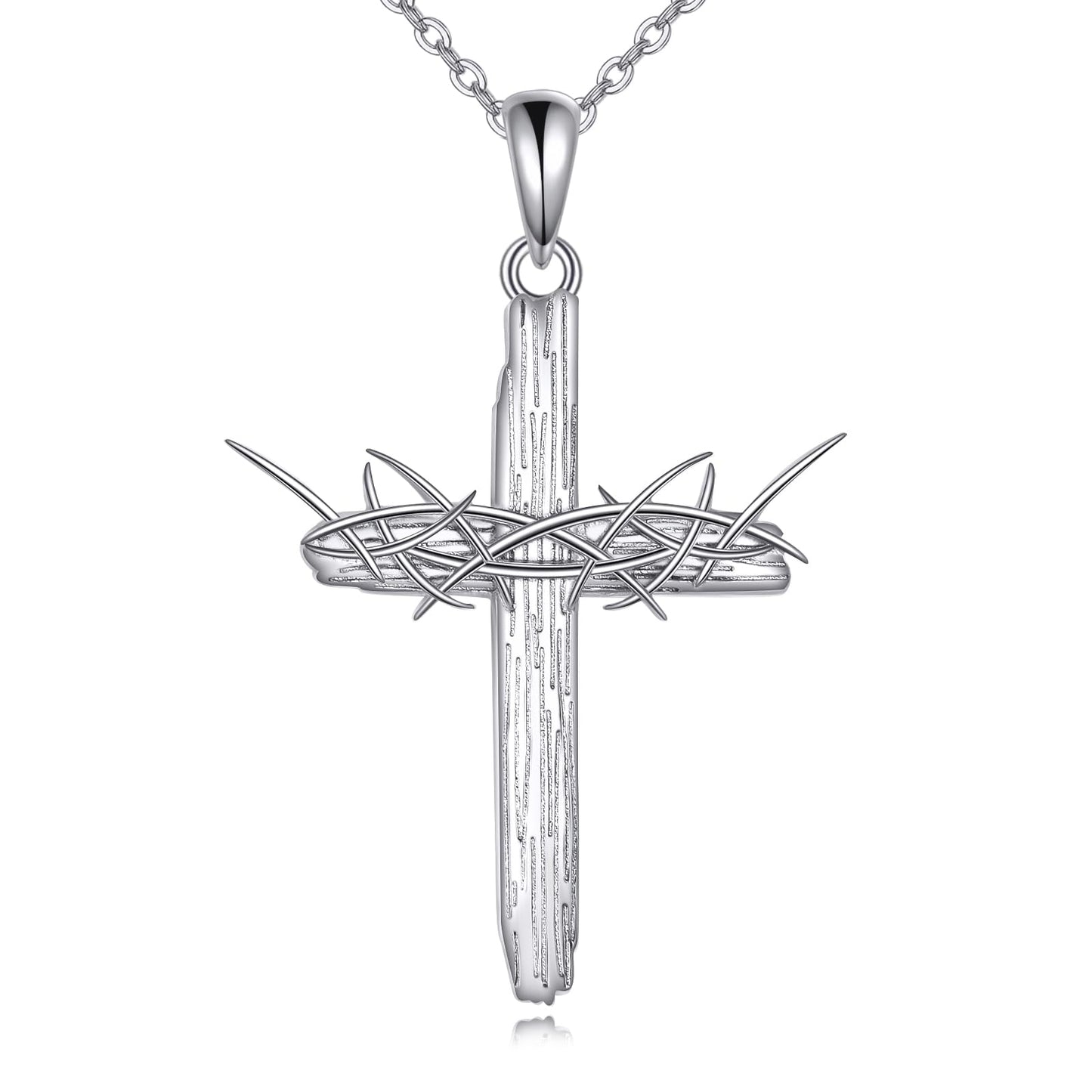 YFN Thorn Cross Necklace Sterling Silver Thorn Cross Pendant Necklace Christian Jewelry for Women Catholic Gifts for Women