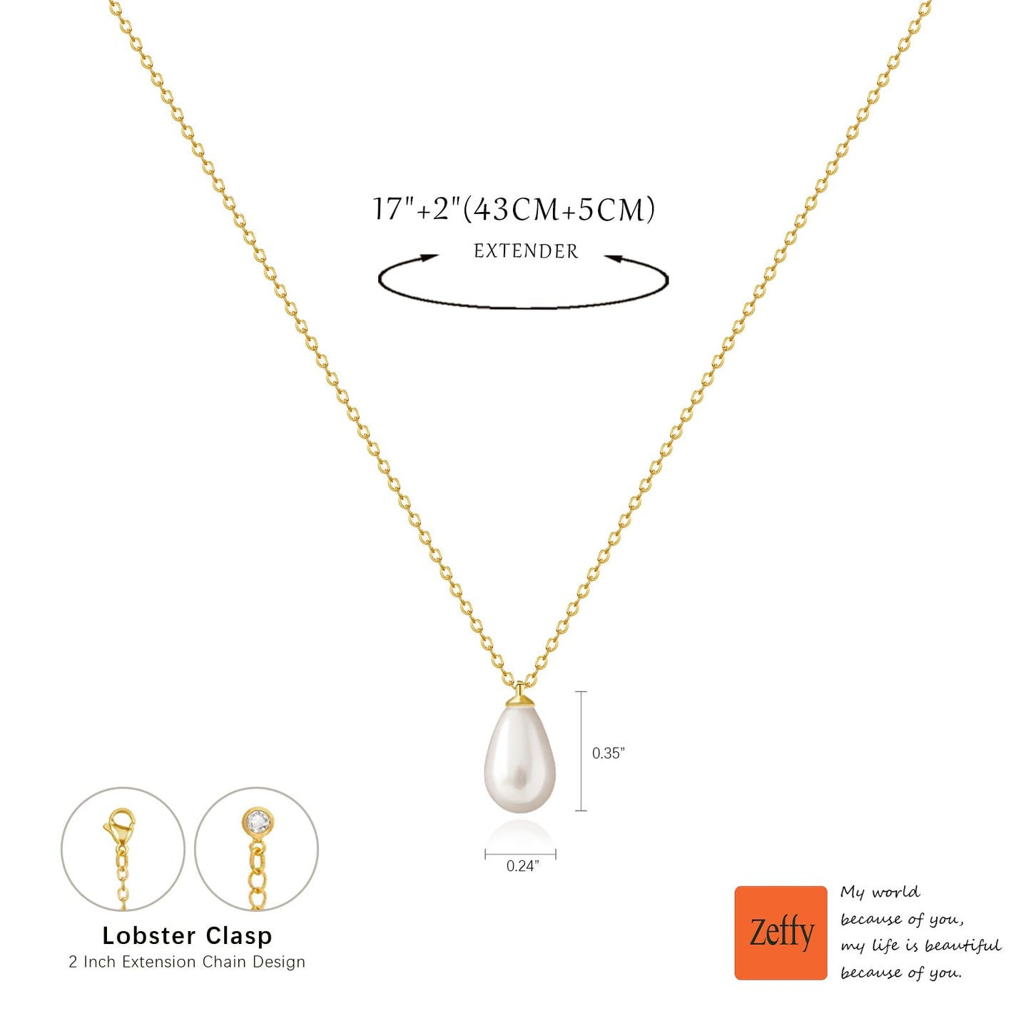 Zeffy Dainty Gold Necklace for Women Pearl Drop Trendy Teardrop-shaped Pearls Pendant Necklace 14k Gold Plated Chain Necklace Non Tarnish Cute Single Pearl Necklace Fashion Wedding Jewelry Gifts