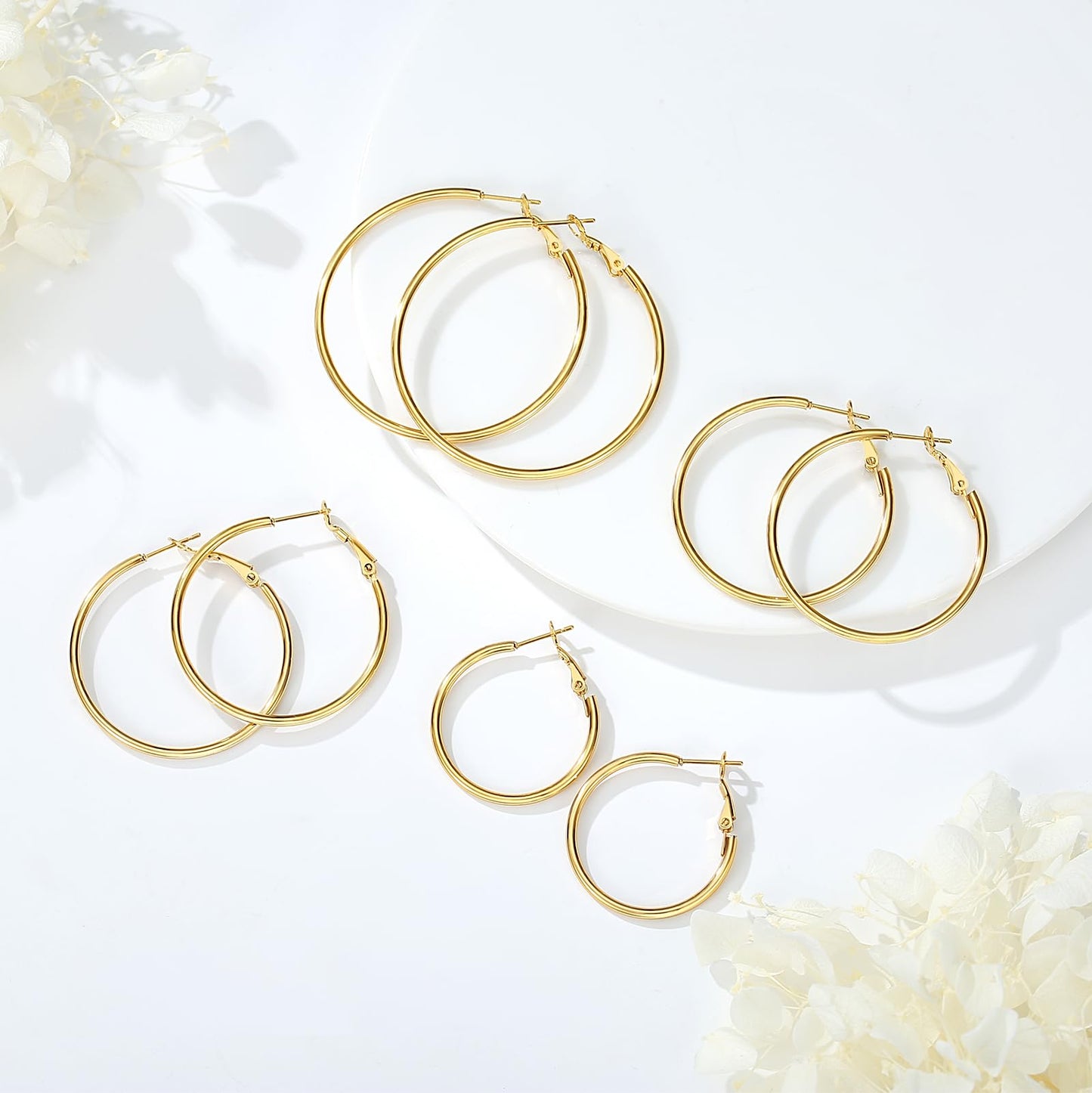 PICKBEAU Gold Large Hoop Earrings for Women | 14K Real Gold Plated Hypoallergenic Big Round Circle Hoops Women's Loop Earrings Set for Women(30/40/50/60mm)