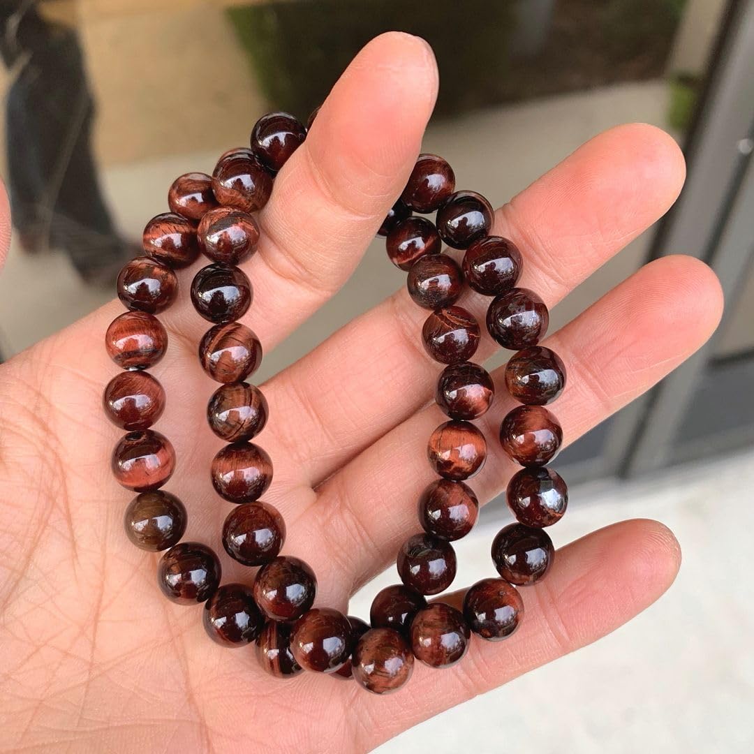 Adabele Real Natural Red Tiger Eye Gemstone Beaded Bracelet 7.5 inch Stretch Chakra Healing Crystal Stone Jewelry Women Mom Gift (Unisex) GB8-B43