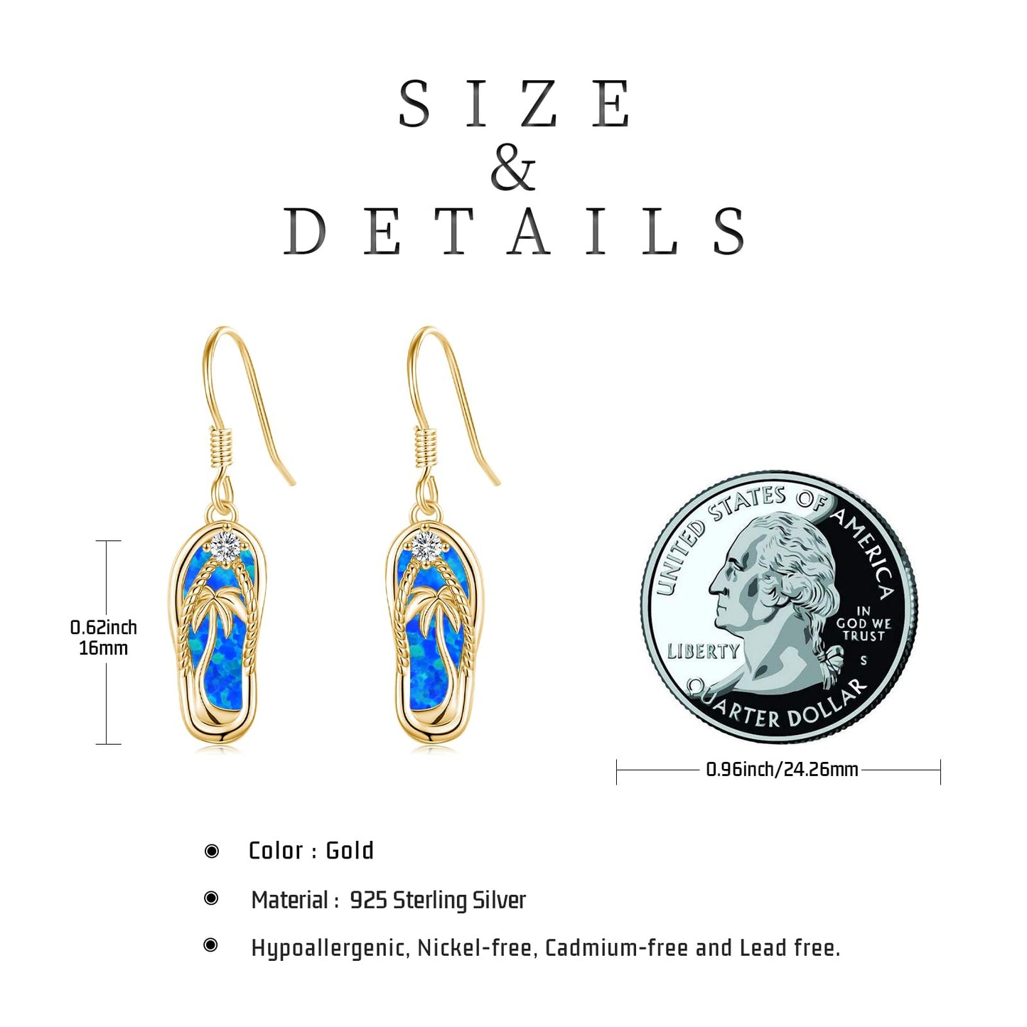 Midir&Etain 14K Gold Plated Beach Themed Jewelry – Blue Opal Flip Flops Necklace and Earrings