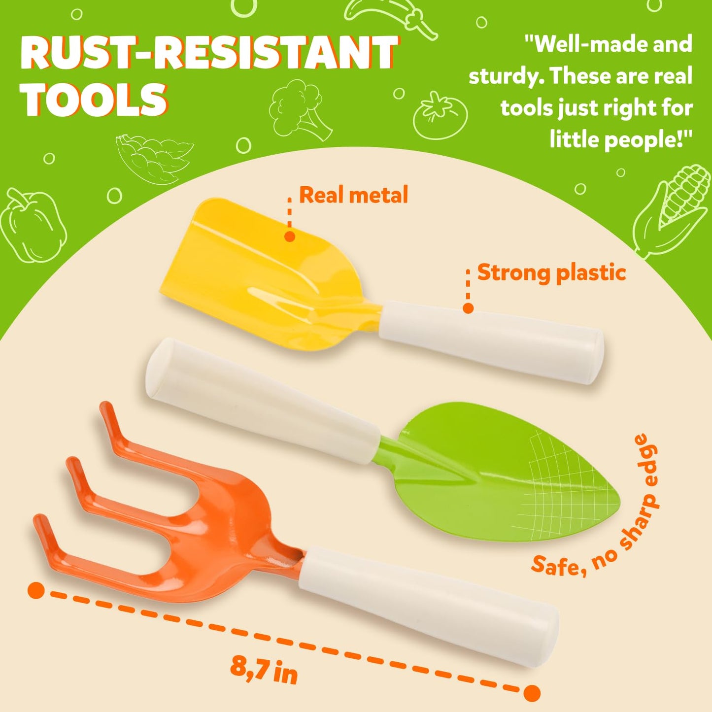 Matching Board Book - Green Kids Gardening Tools Set Includes Sturdy Tote Bag, Watering Can, Shovel, Rake, and Trowel - Garden Storybook - Kids Garden Tools- Easter Gifts for Toddler Age on up.