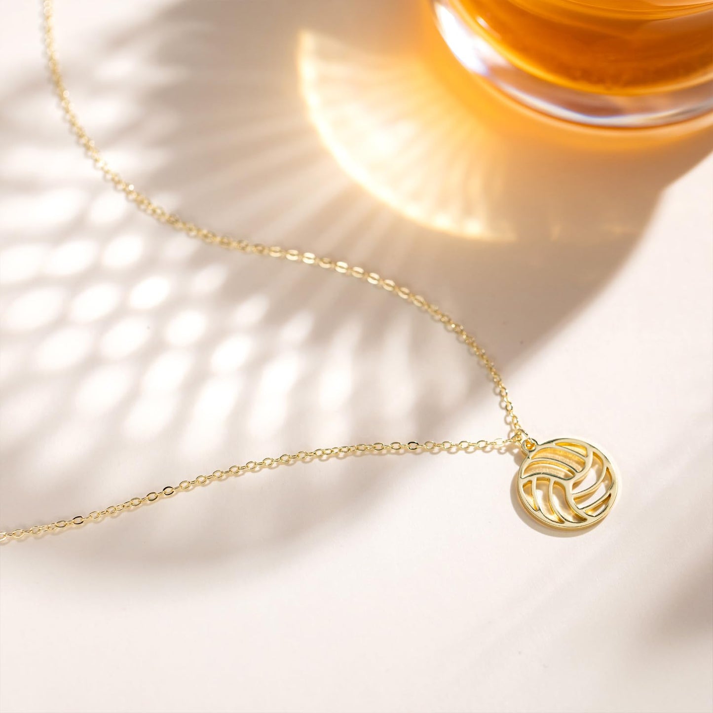 GUOKE Gold Volleyball Necklace for Women – 14K Gold Plated Sports Pendant, Dainty Volleyball Charm Necklace, Athletic Minimalist Jewelry for Her