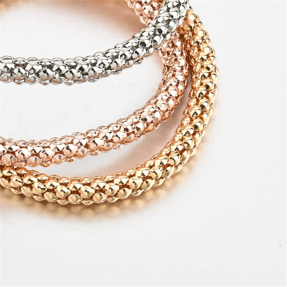 SILANER Crystal Charms Multilayer Bracelets - 3PCS Gold/Silver/Rose Gold Corn Chain Bracelet for Women, Tree of Life Heart Shaped Stretch Bracelet