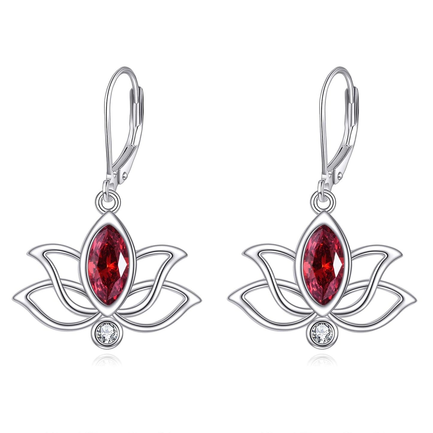 YFN Lotus Flower Earrings Sterling Silver Birthstone Lotus Leverback Dangle Drop Earrings Jewelry Gifts for Women (A. Jan)