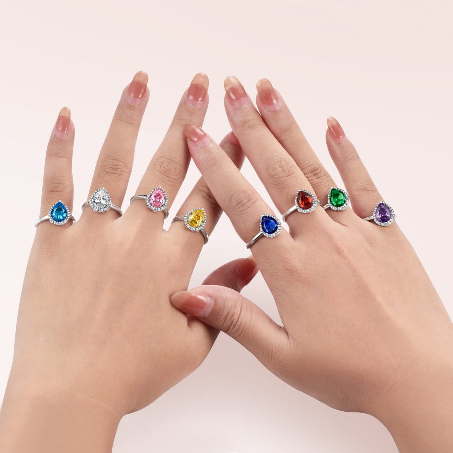 Bestyle Infinity Love Teardrop October Pink Tourmaline Gemstone Rings with Sparkling Cubic Zirconia, Brilliant Love Teardrop Diamond Halo Rings Statement Jewelry for Women