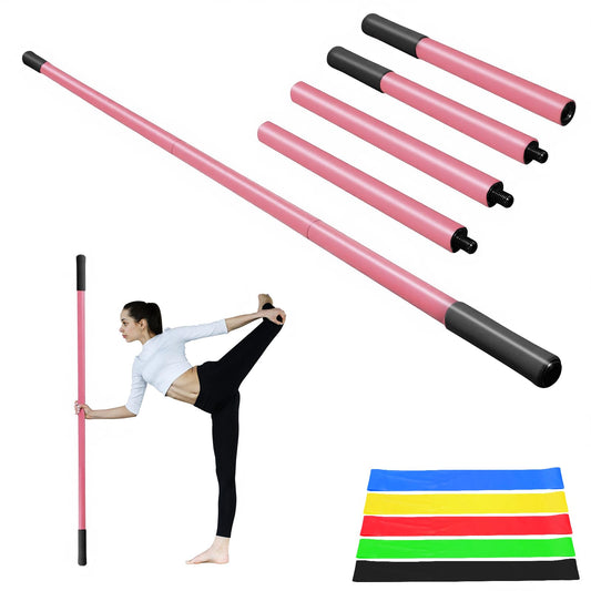 5ft Yoga Stick - Sturdy Steel Adjustable Stretching Stick for Mobility, Flexibility & Balance | Non-Slip Ends & Foam Handles | Exercise Pole for Fitness, Physical Therapy, Posture Correction Pink