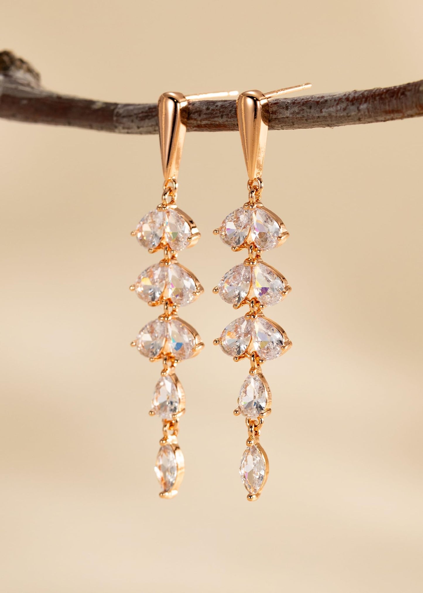 PRTGL Dangle Earrings for Women - 14K Rose Gold Plated Cubic Zirconia CZ Dangle Wedding Earrings for Women Bridal Bridesmaid